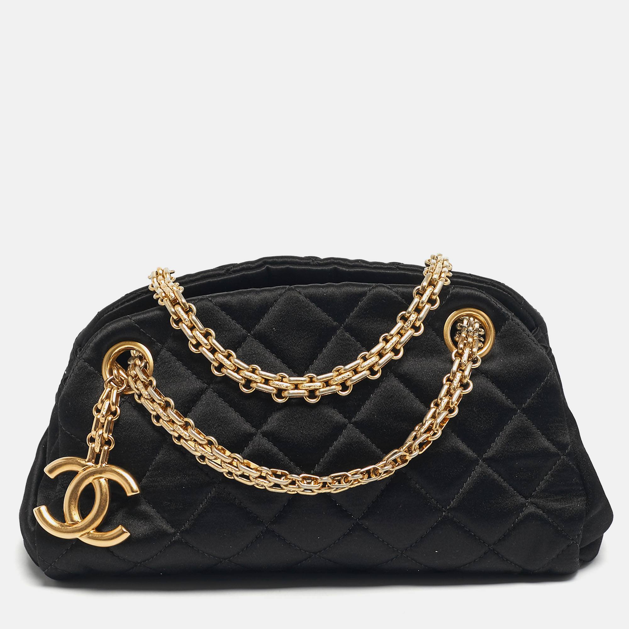 

Chanel Black Quilted Satin Mini Just Mademoiselle Bowler Bag