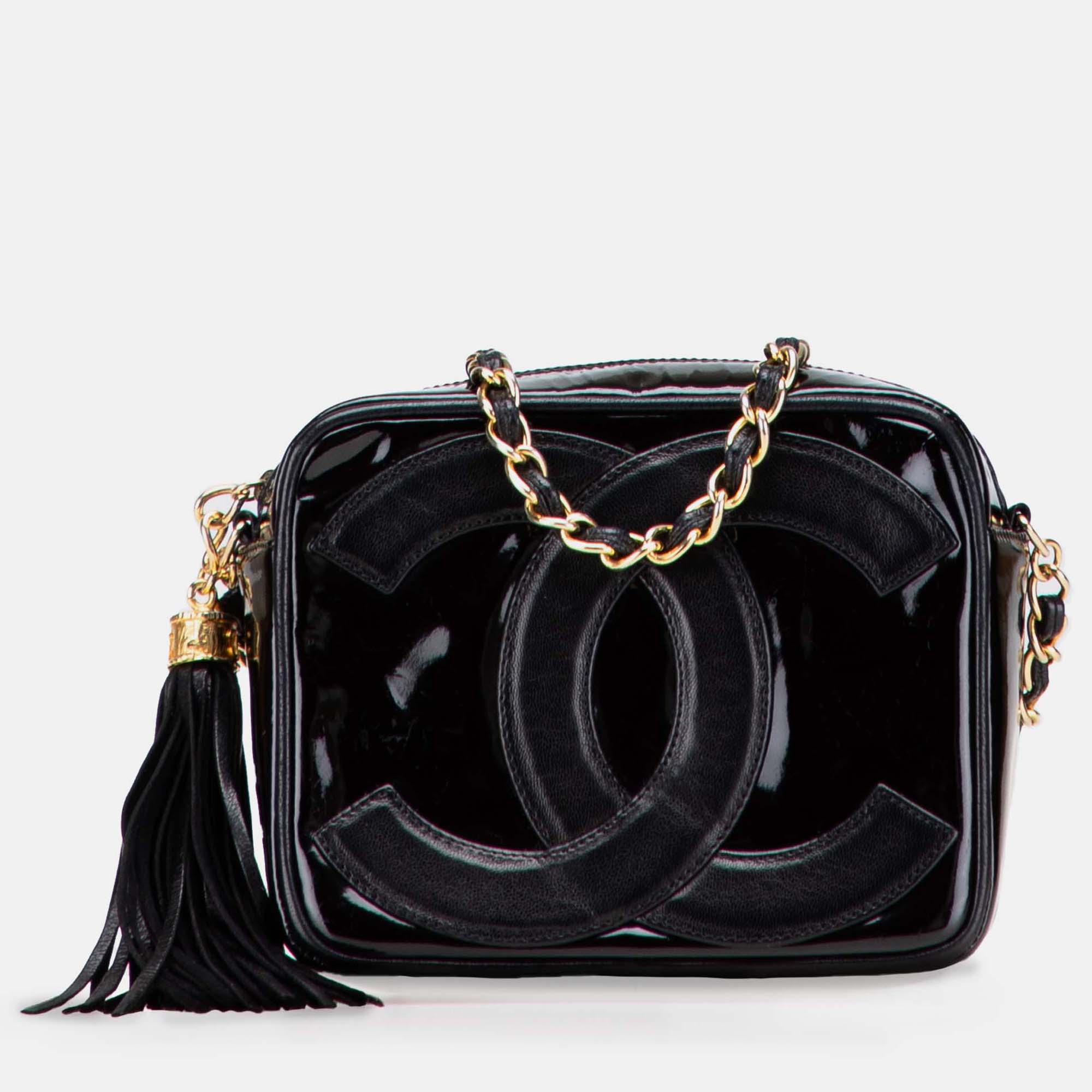 

Chanel Black CC Patent Tassel Camera Bag