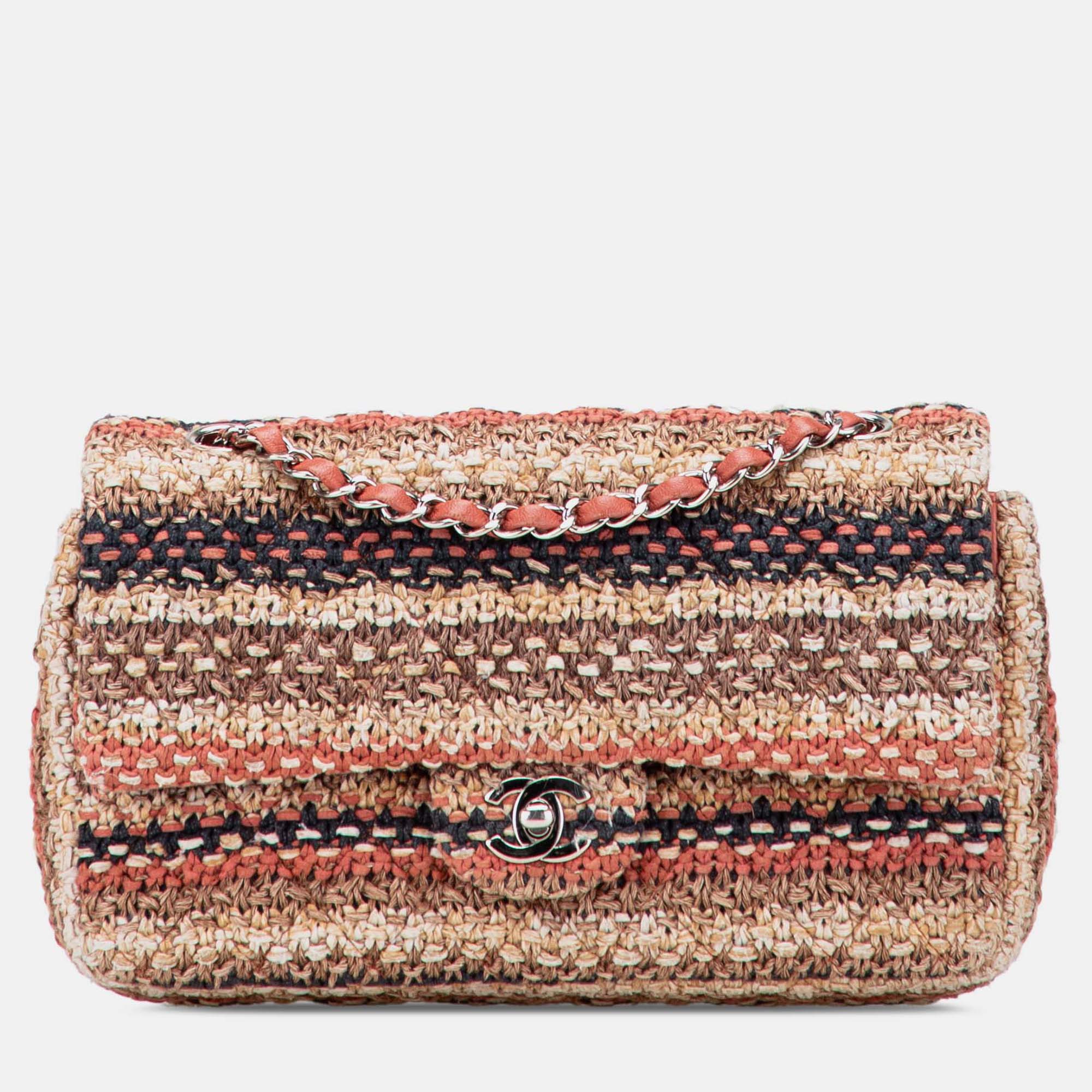 

Chanel Beige Brown Medium Classic Tweed Double Flap