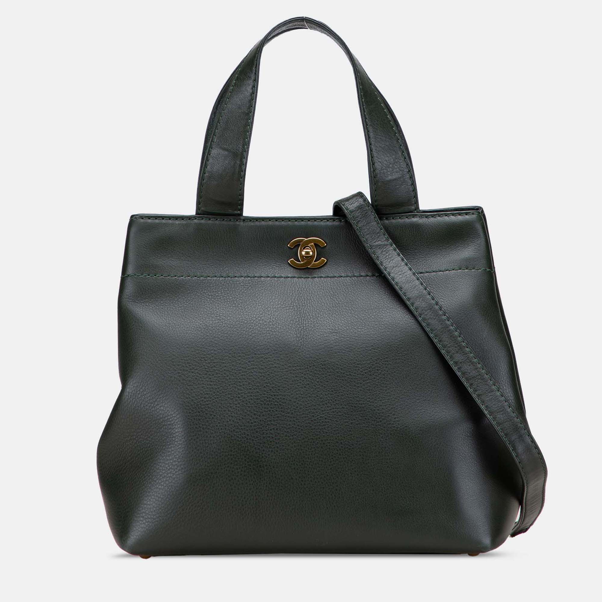

Chanel Green CC Calfskin Turnlock Tote