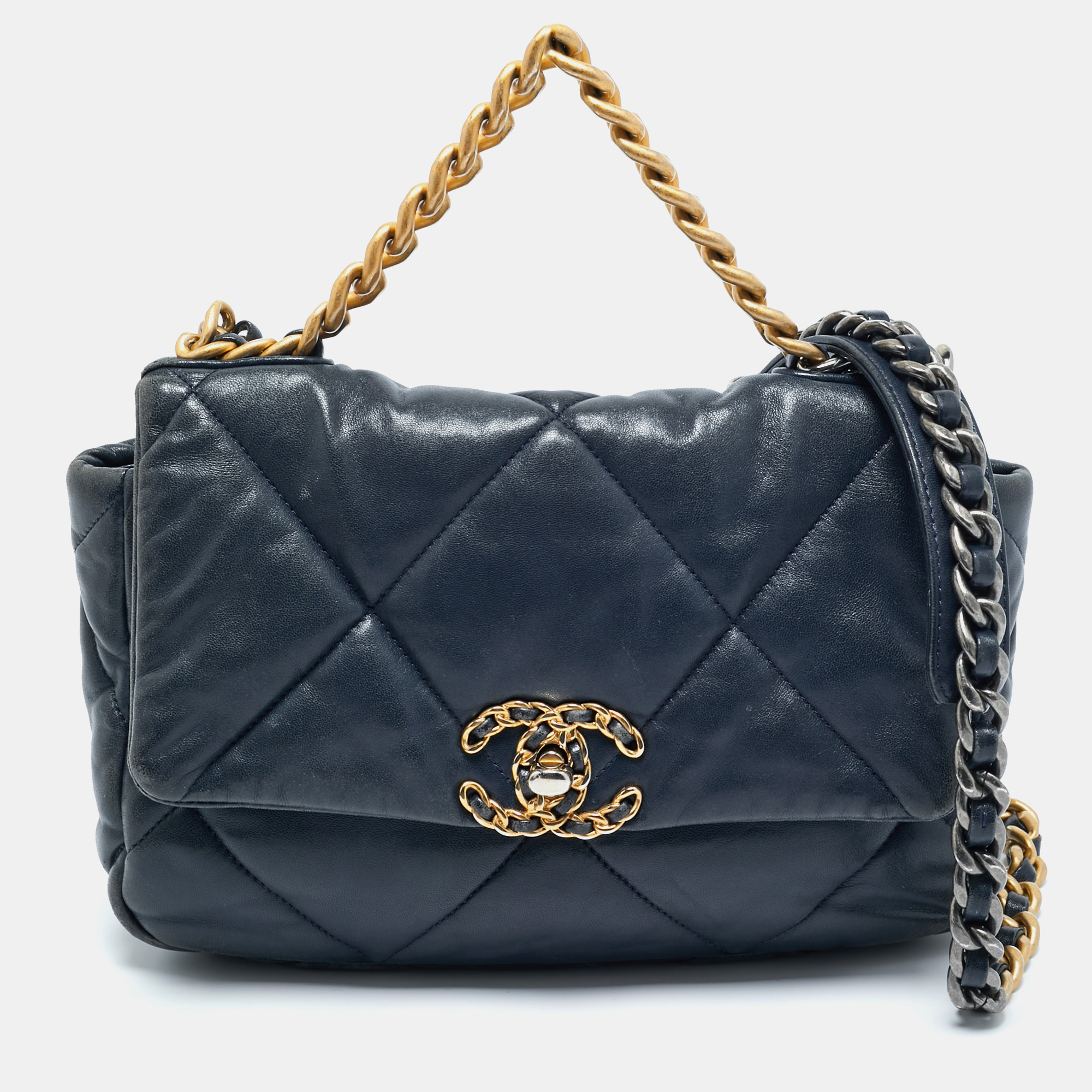 

Chanel Navy Blue Quilted Leather Small 19 Flap Bag