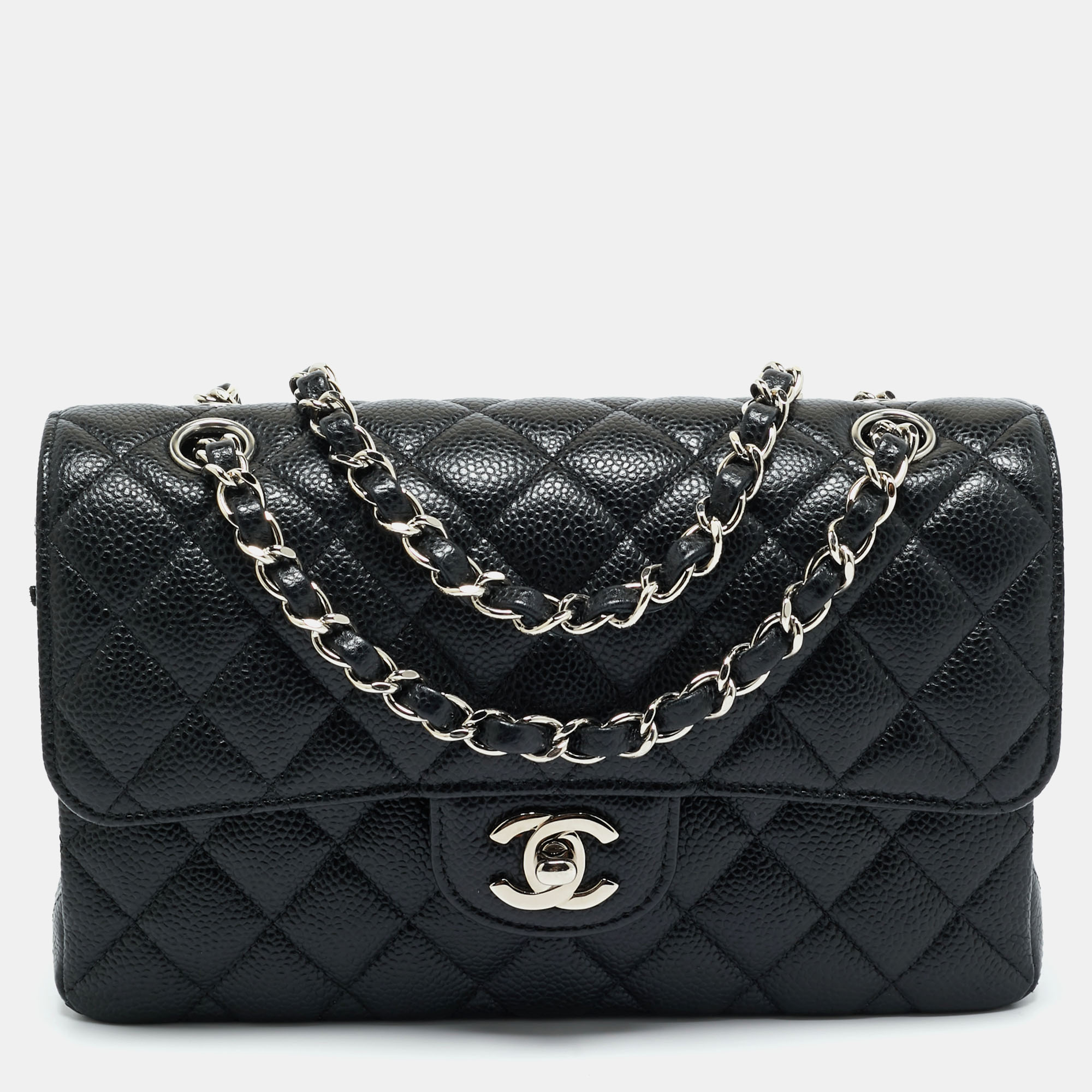 

Chanel Black Quilted Caviar Leather Small Classic Double Flap Bag
