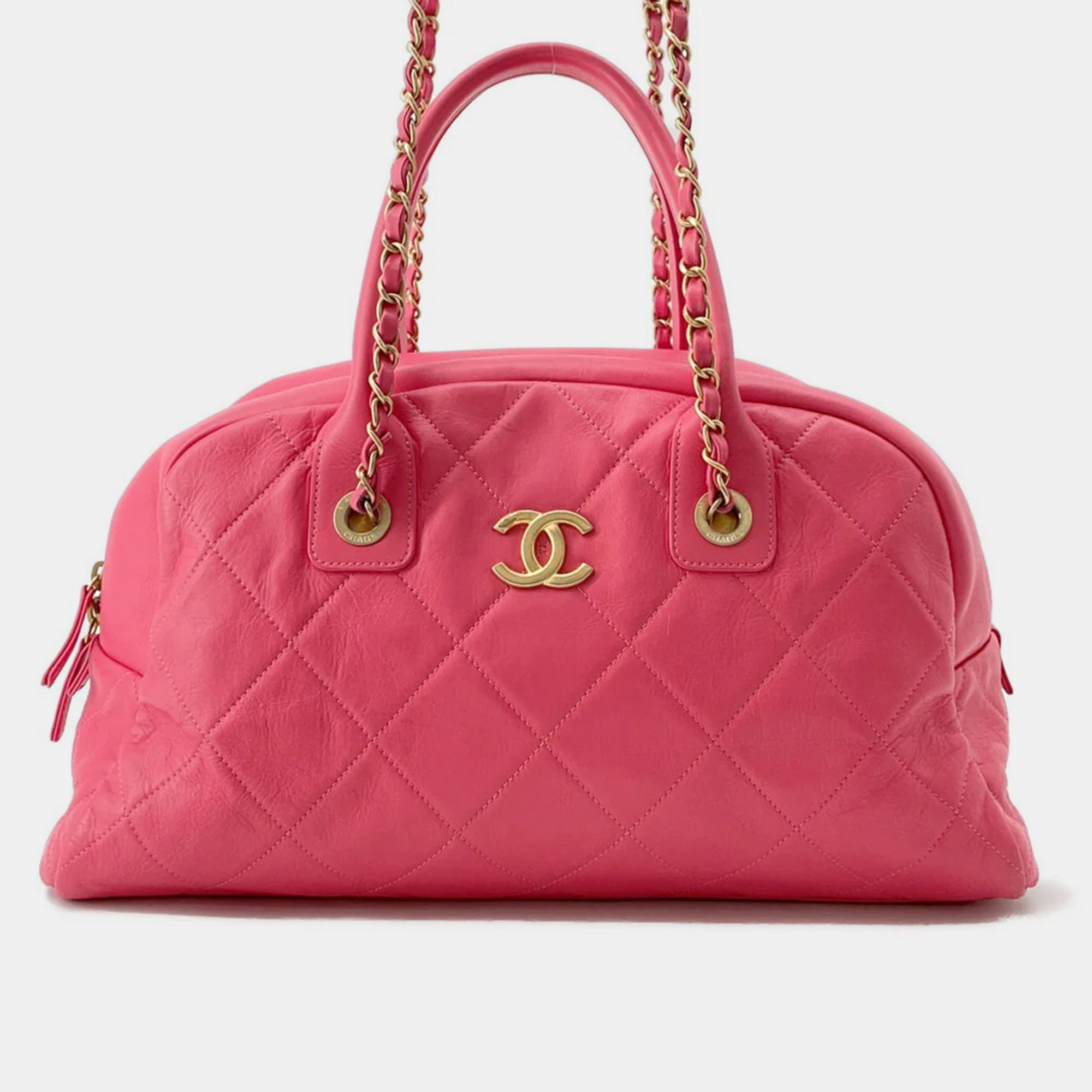 

Chanel Matelasse Bowling Bag Pink Calf Leather