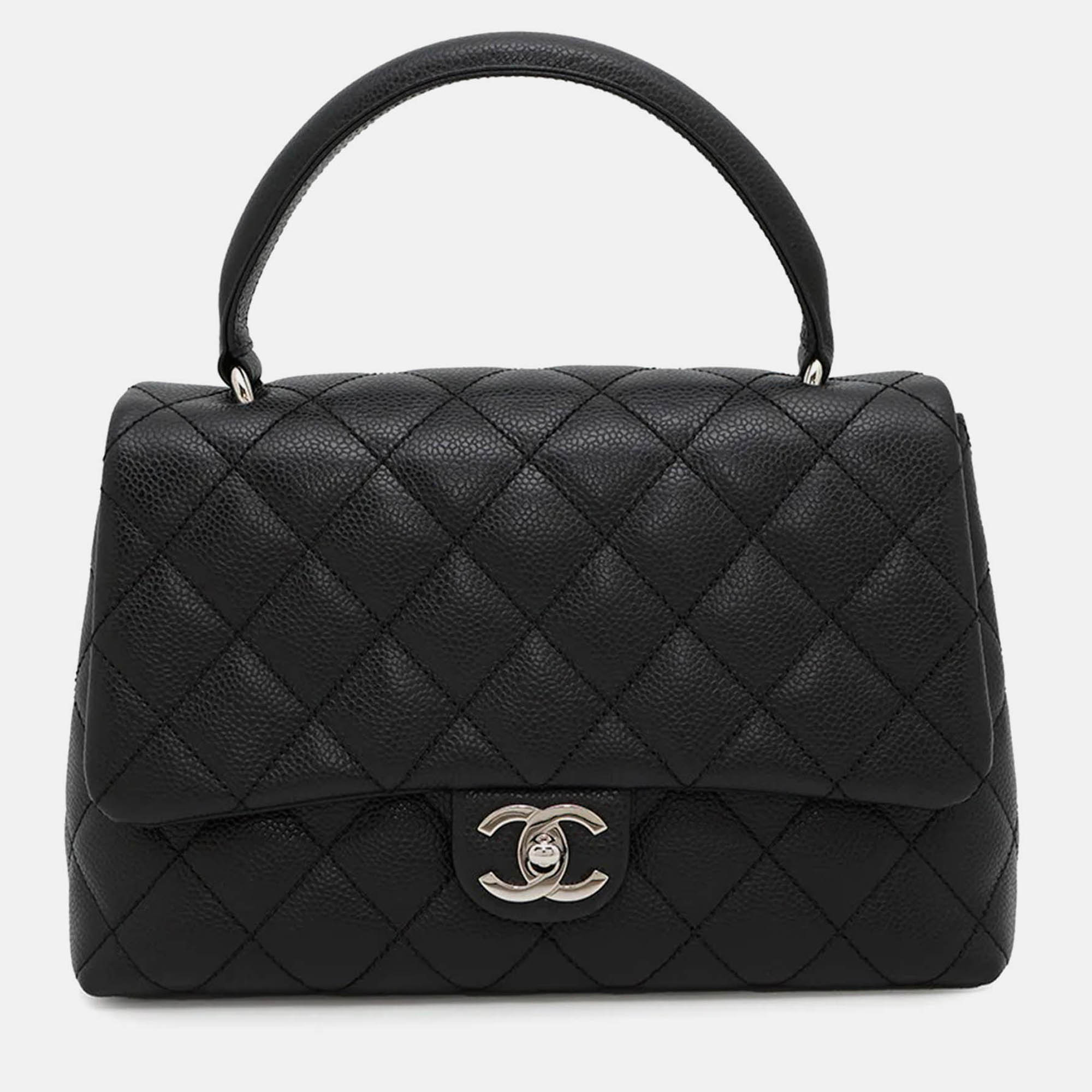 

Chanel Matelasse Handbag Black Caviar Leather Size