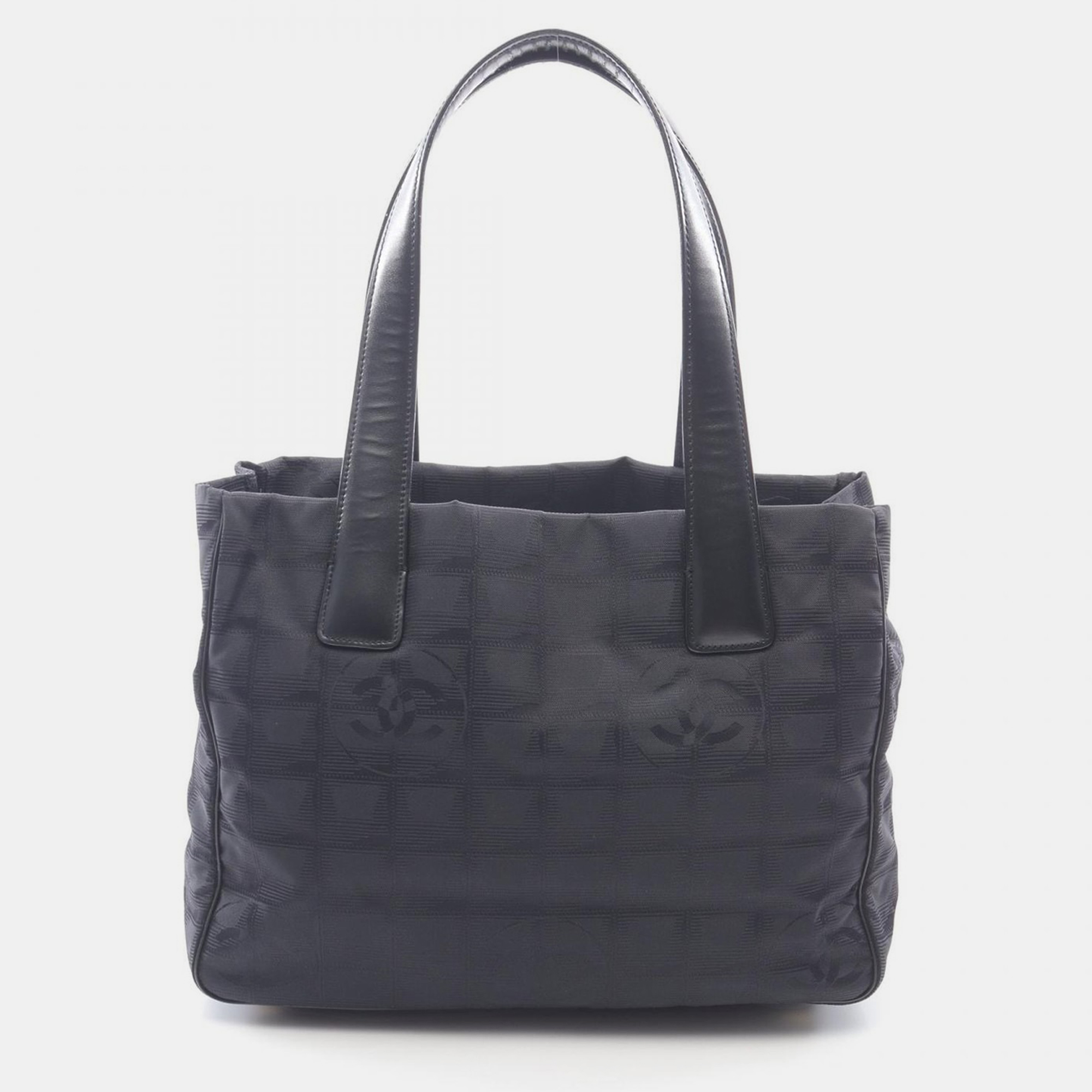 Pre-owned Chanel New Travel Line Pm Tote Bag A20457 Leather Nylon Canvas Black Used Ghw