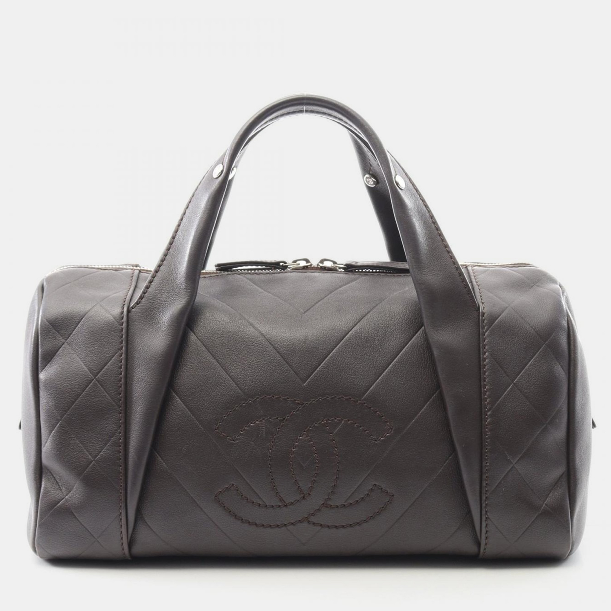 Pre-owned Chanel Chevron V Stitch Coco Mark Brown Leather Handbag Shw