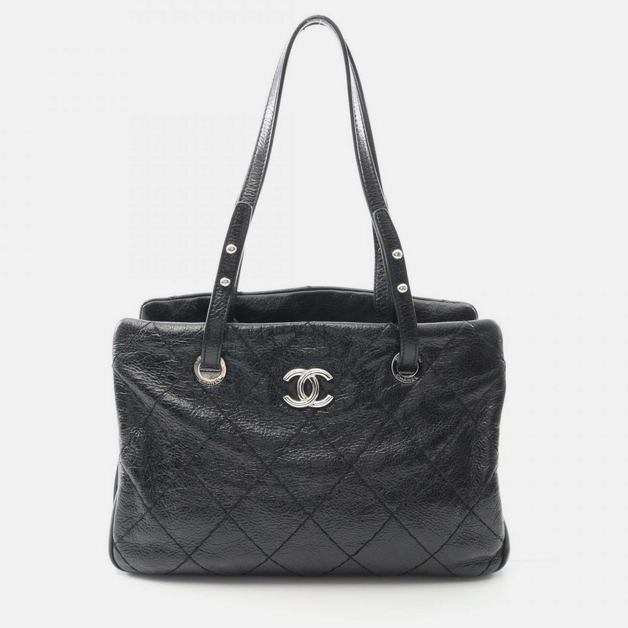 

Chanel On The Road Black CC Quilted Leather Bowling Tote SHW