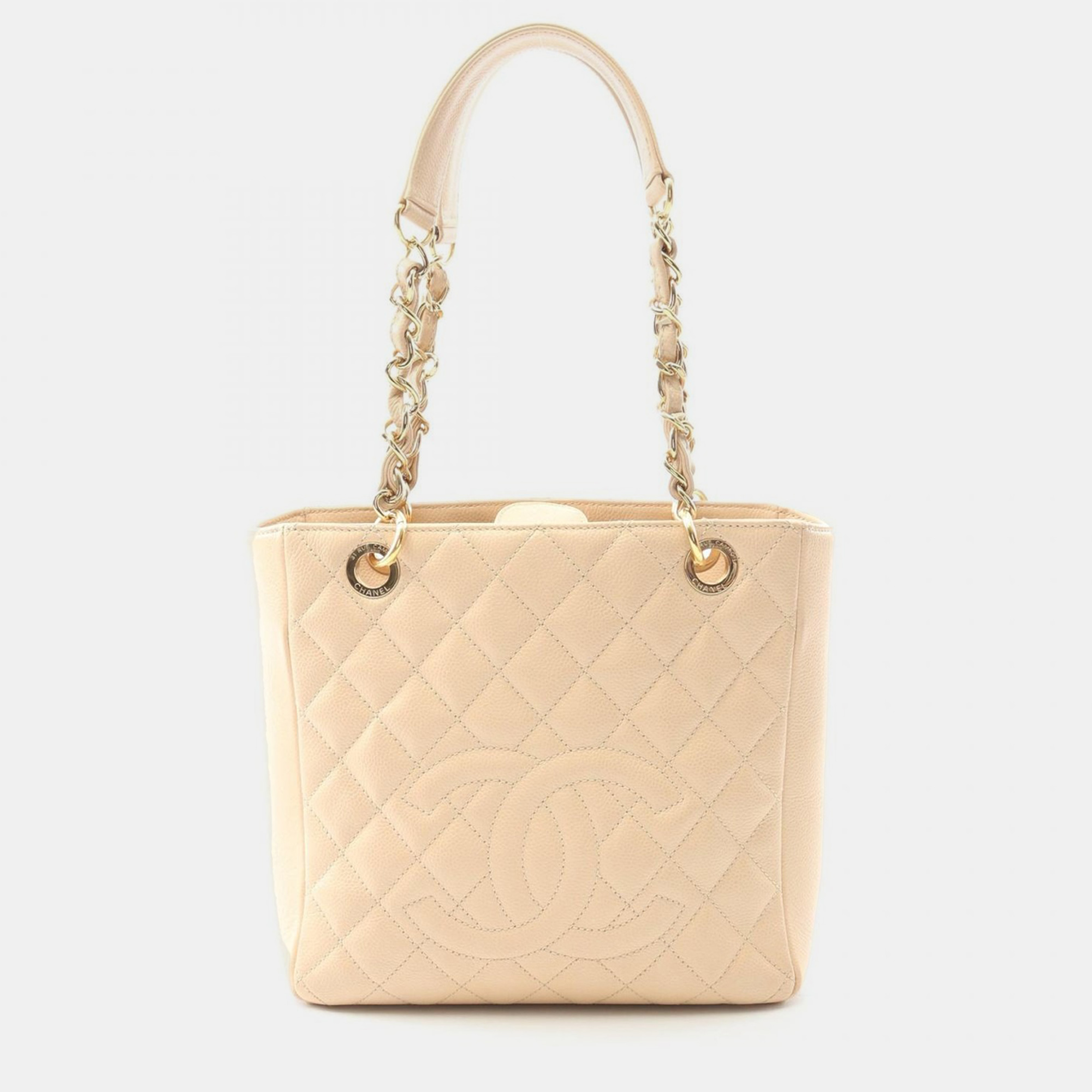 Pre-owned Chanel Matelasse Pst Calfskin Beige Chain Shoulder Tote Bag In Sand