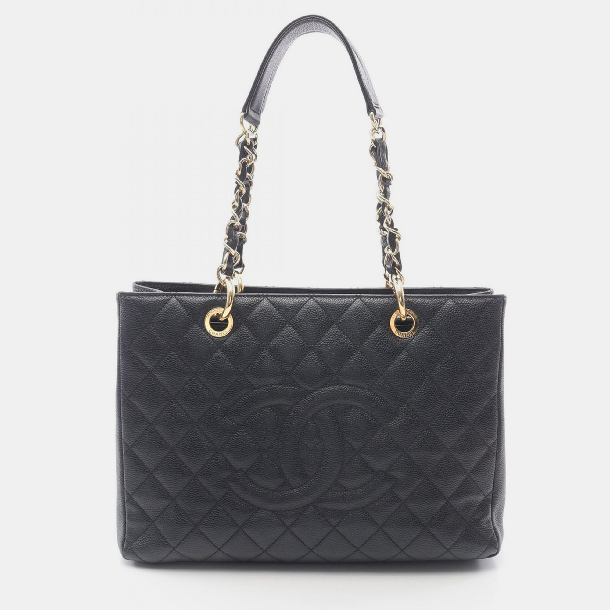 Pre-owned Chanel Matelasse Black Calfskin Grand Shopping Tote Chain Bag Ghw