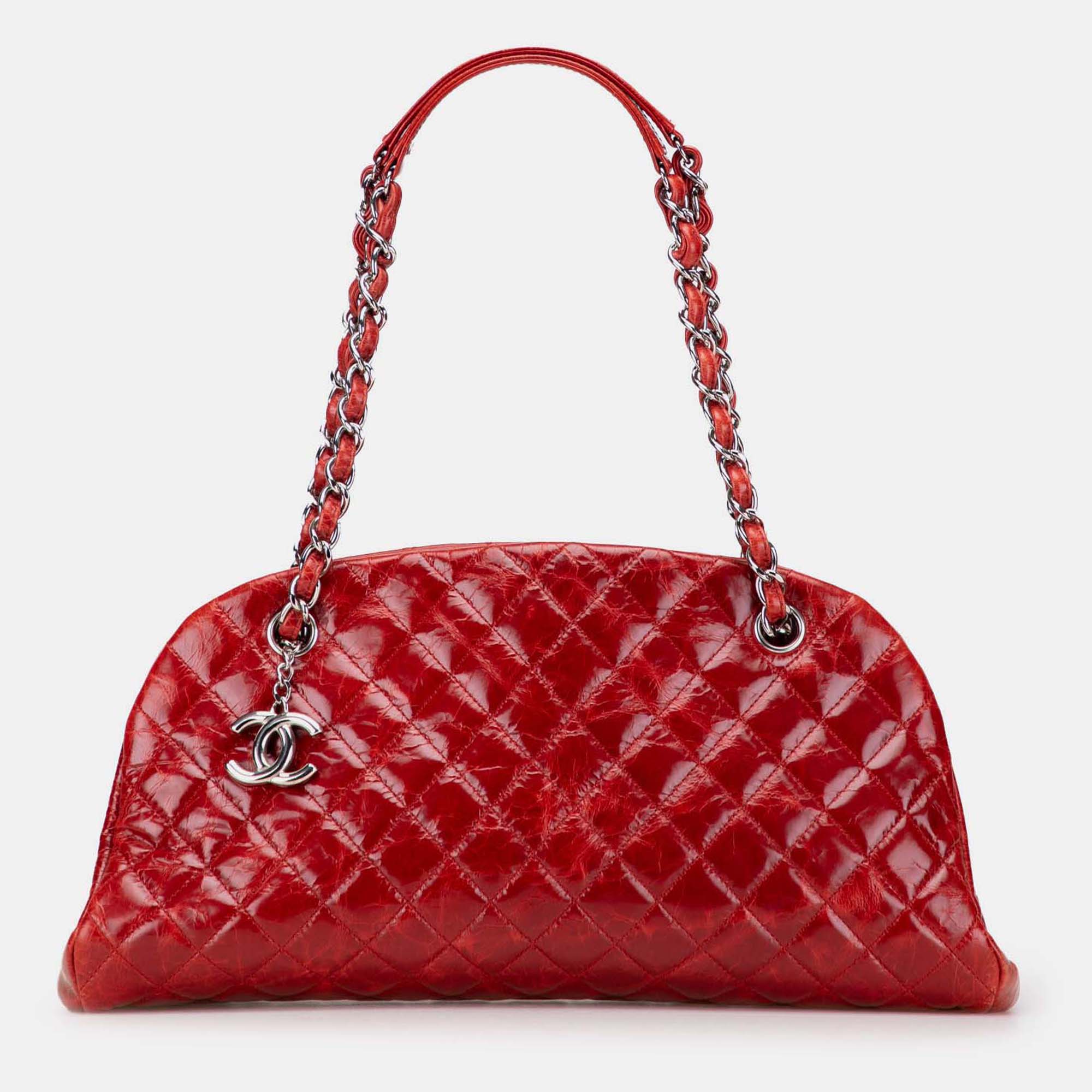 

Chanel Red Large Glazed Calfskin Mademoiselle Bowling Bag