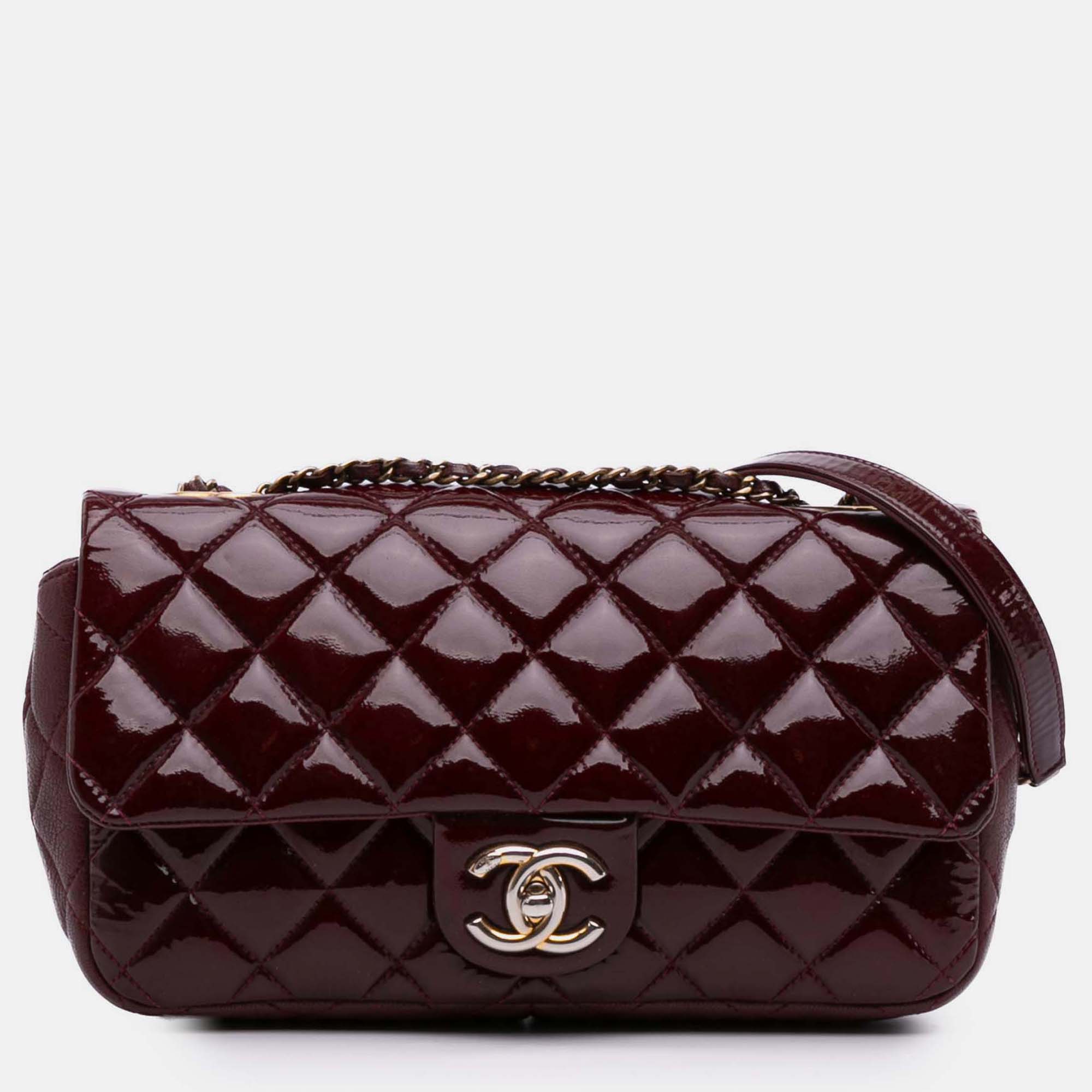 Pre-owned Chanel Burgundy Paris-salzburg Medium Patent Goatskin Cc Eyelet Flap