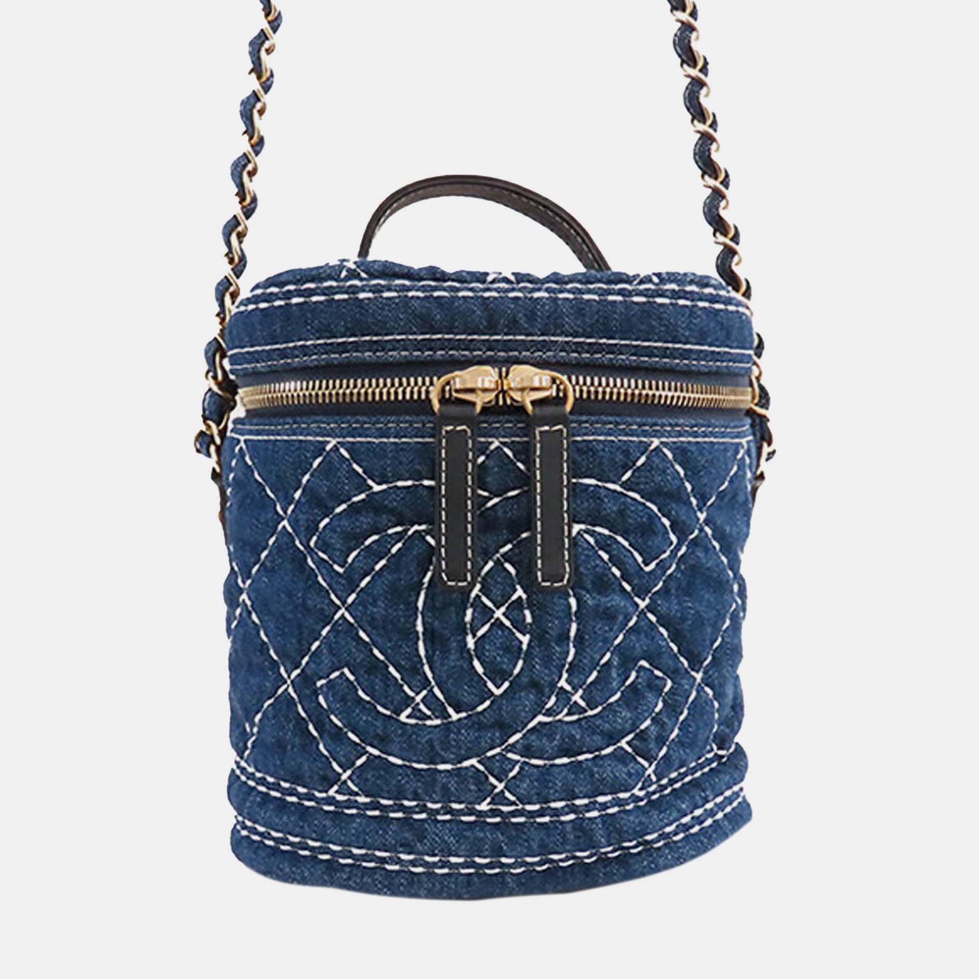 

Chanel Blue CC Quilted Denim Vanity Bag