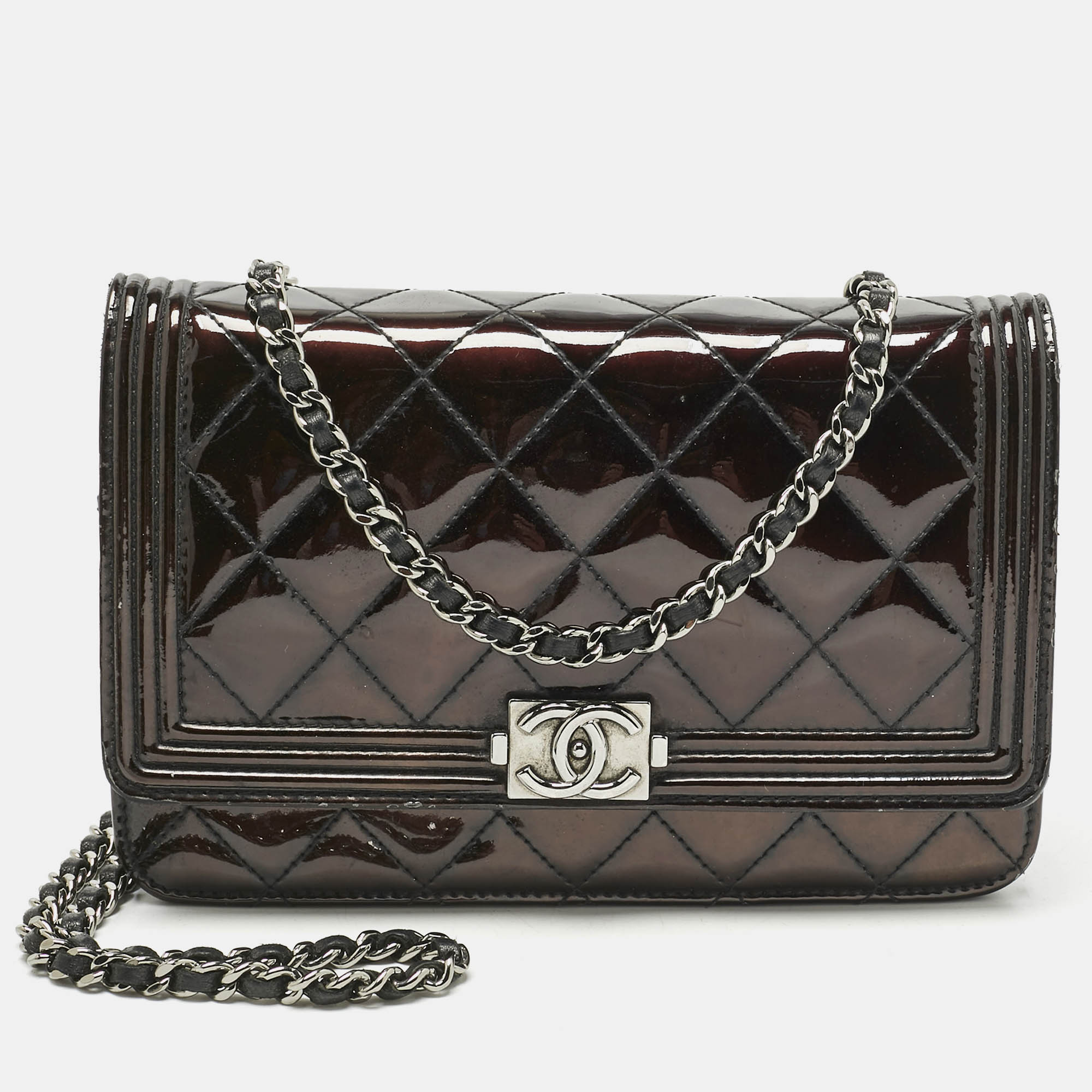 

Chanel Metallic Quilted Patent Leather Boy WOC Bag