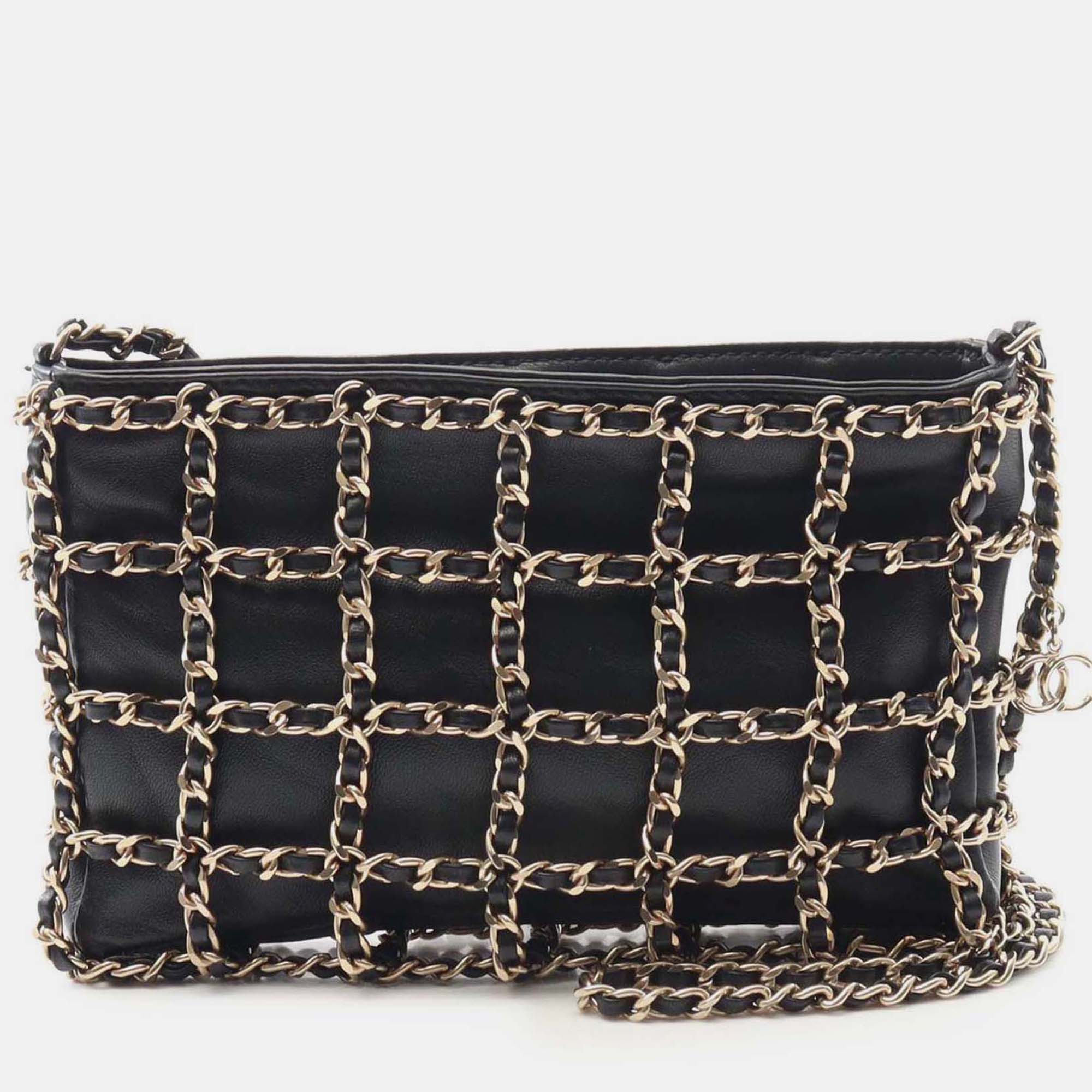 

Chanel Black Lambskin Chain Frame Crossbody