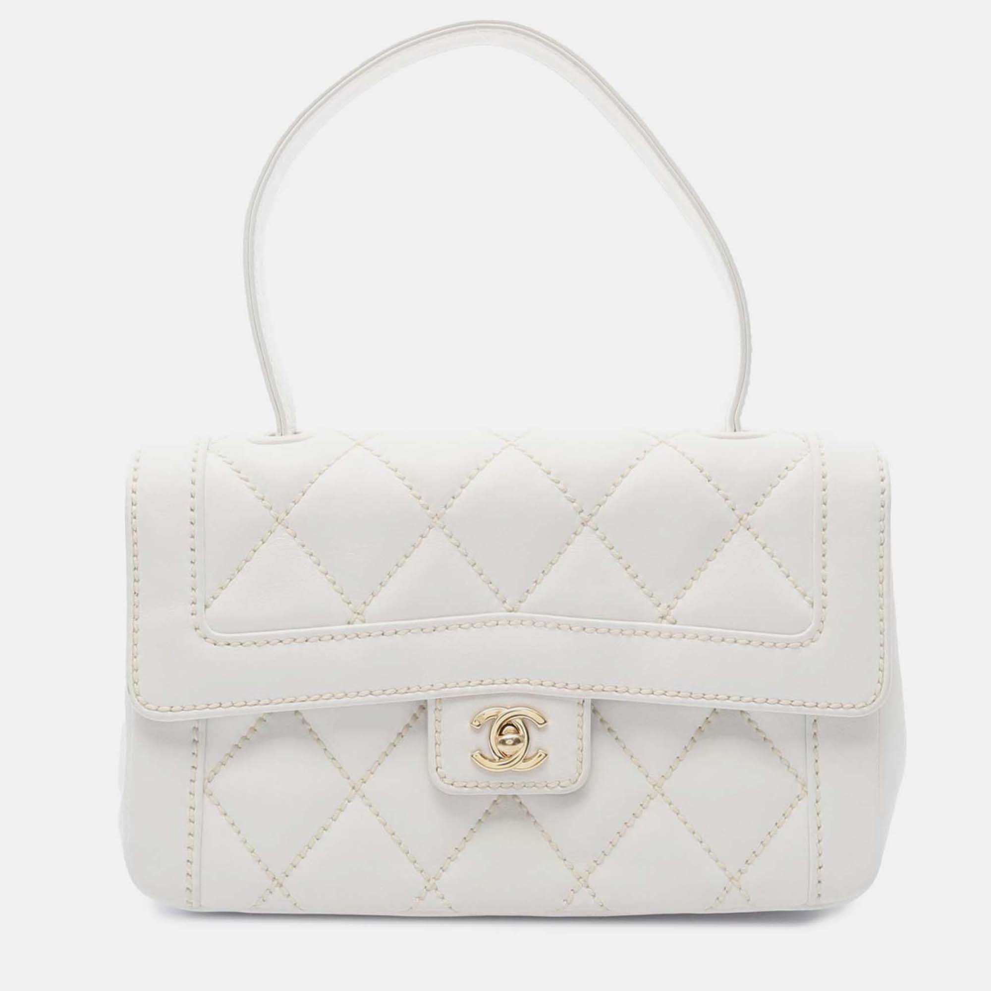 

Chanel White Quilted Calfskin Wild Stitch Flap