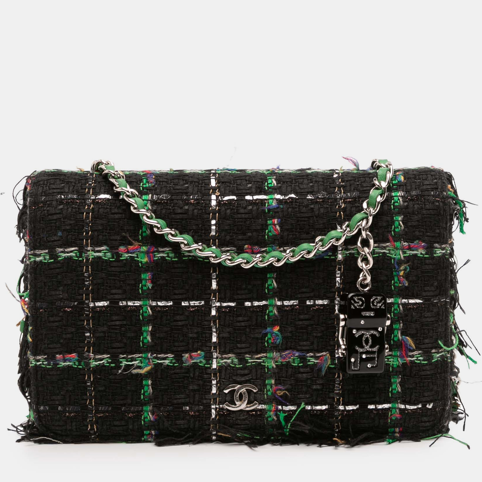 

Chanel Black/Green Quilted Boucle Tweed Robot Charm Wallet On Chain