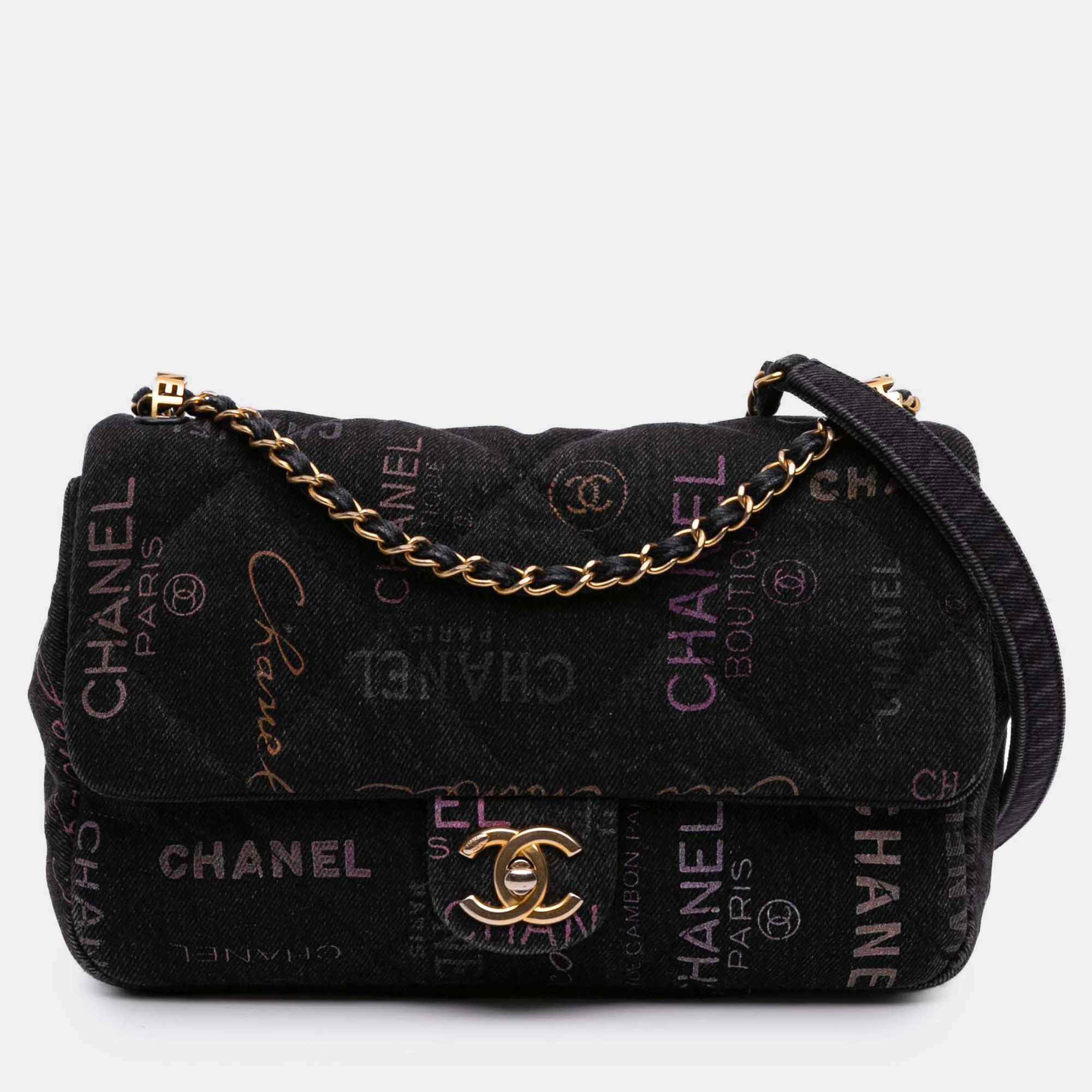 

Chanel Black Medium Quilted Denim Mood Flap