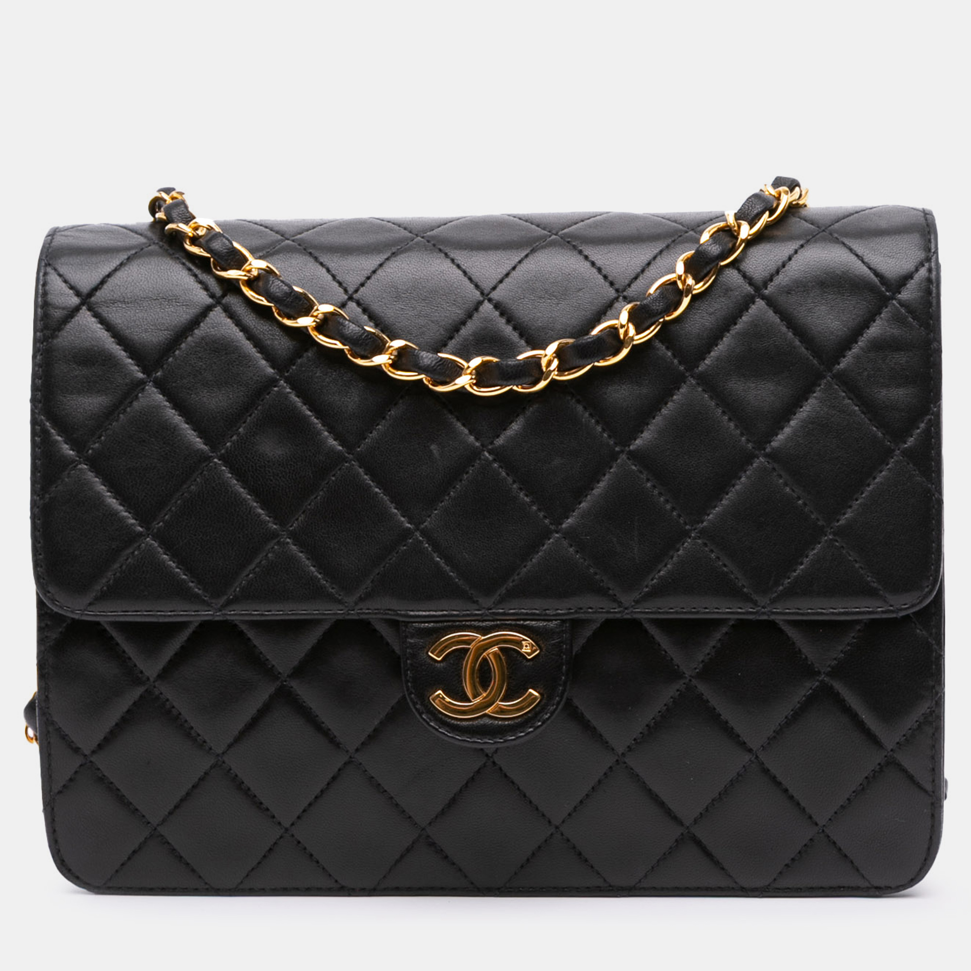 

Chanel Black Small CC Quilted Lambskin Half Single Flap Bag
