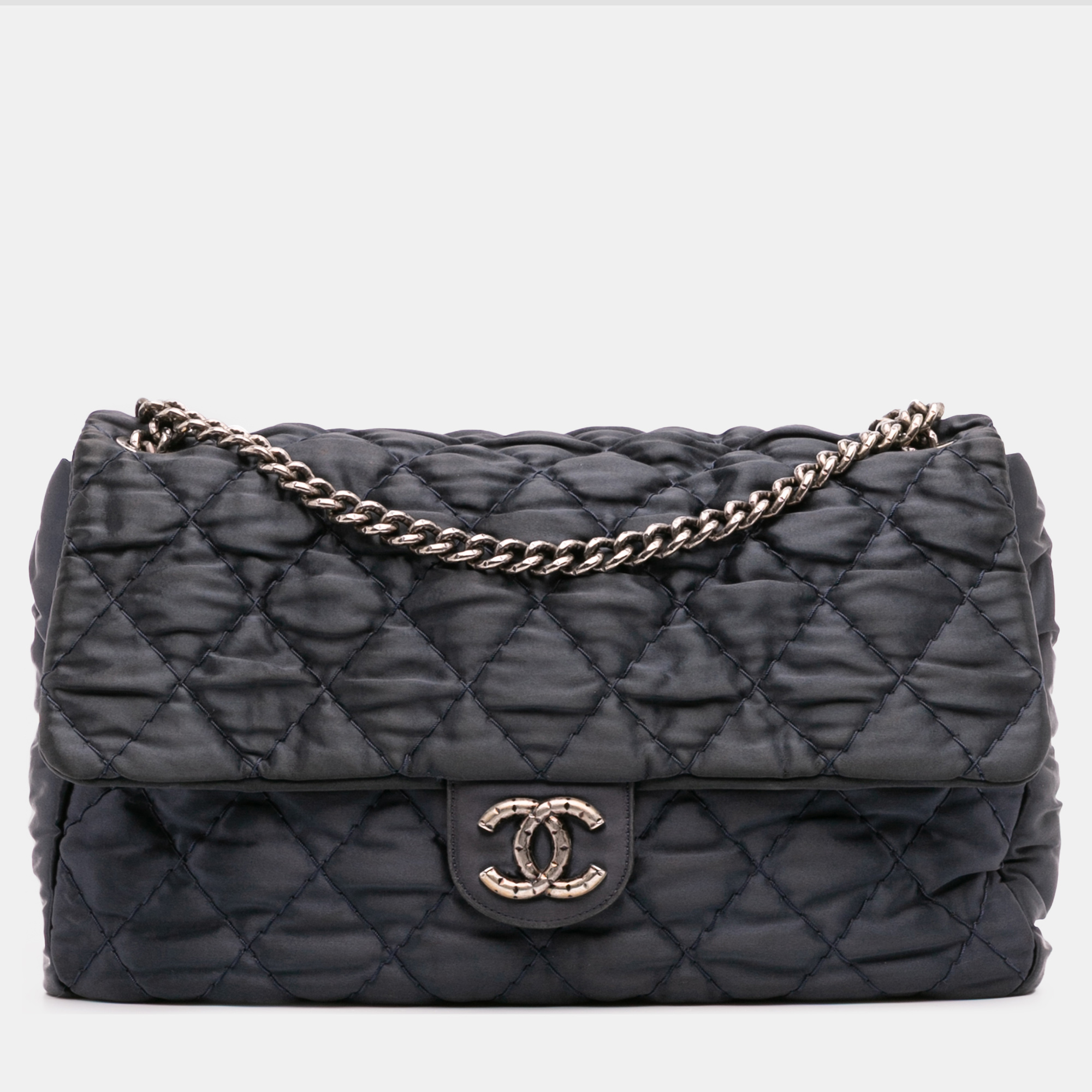 

Chanel Black Extra Large CC Quilted Satin Single Flap Bag