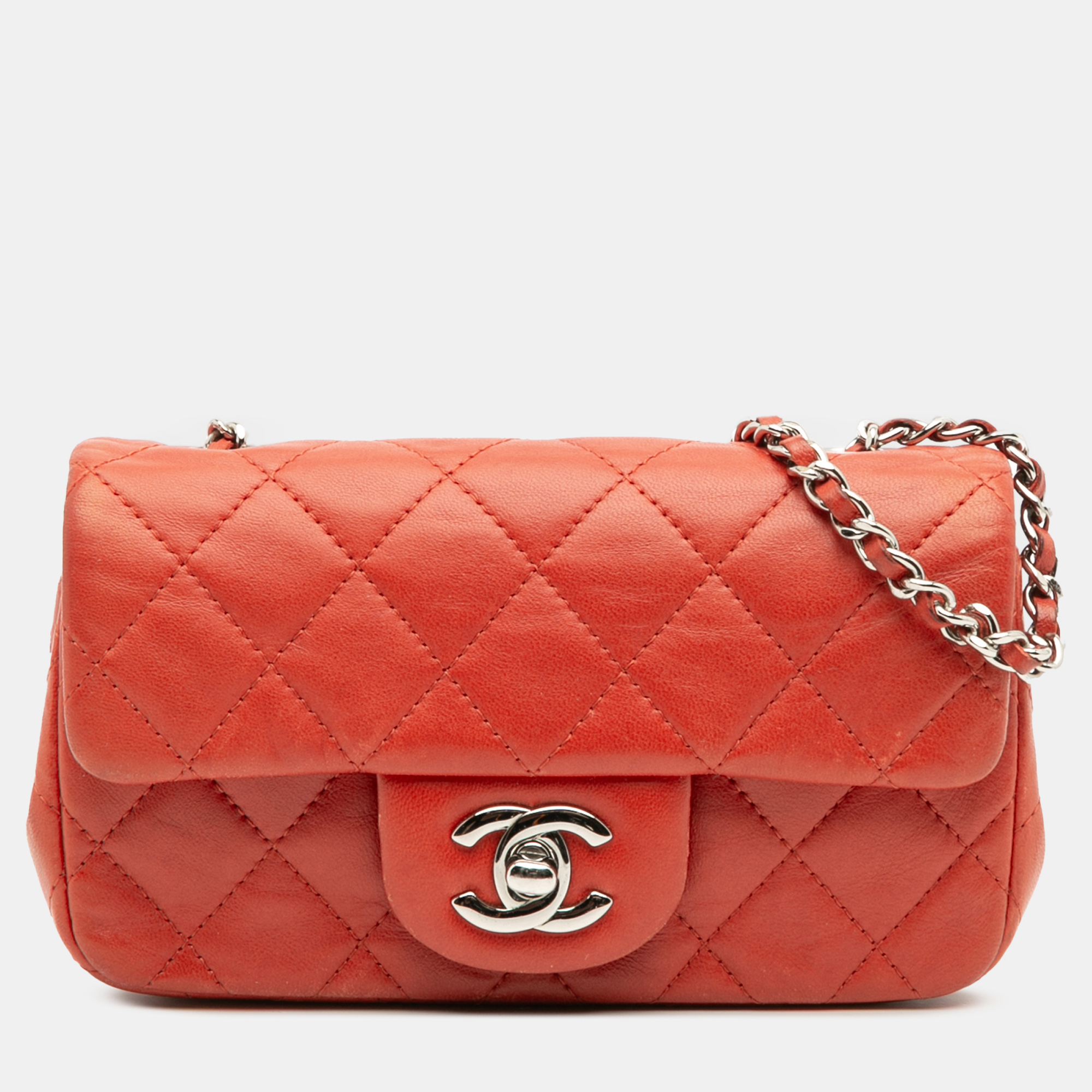

Chanel Red Extra Mini Rectangular Classic Lambskin Single Flap Bag