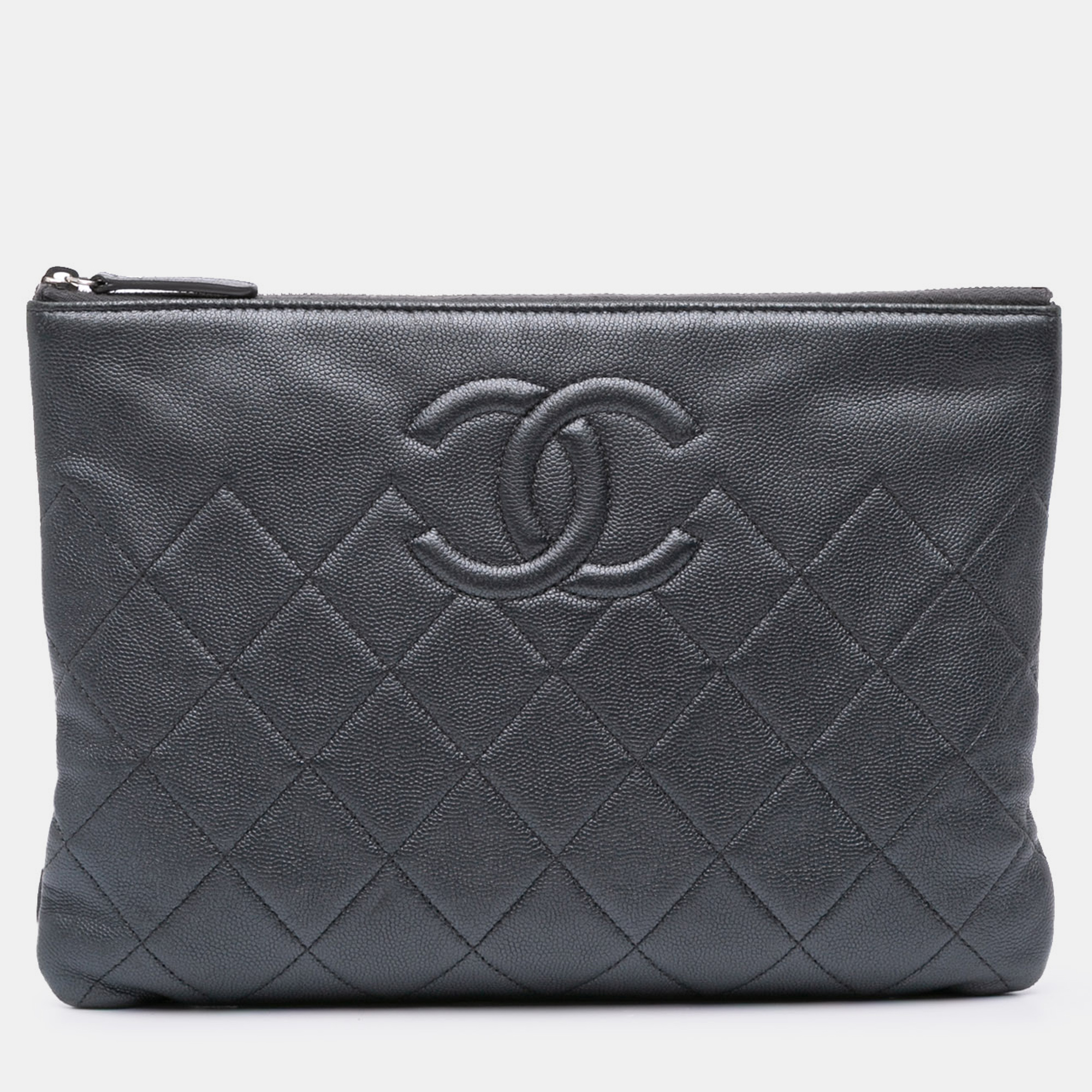 

Chanel Black Medium CC Quilted Caviar O Case Clutch