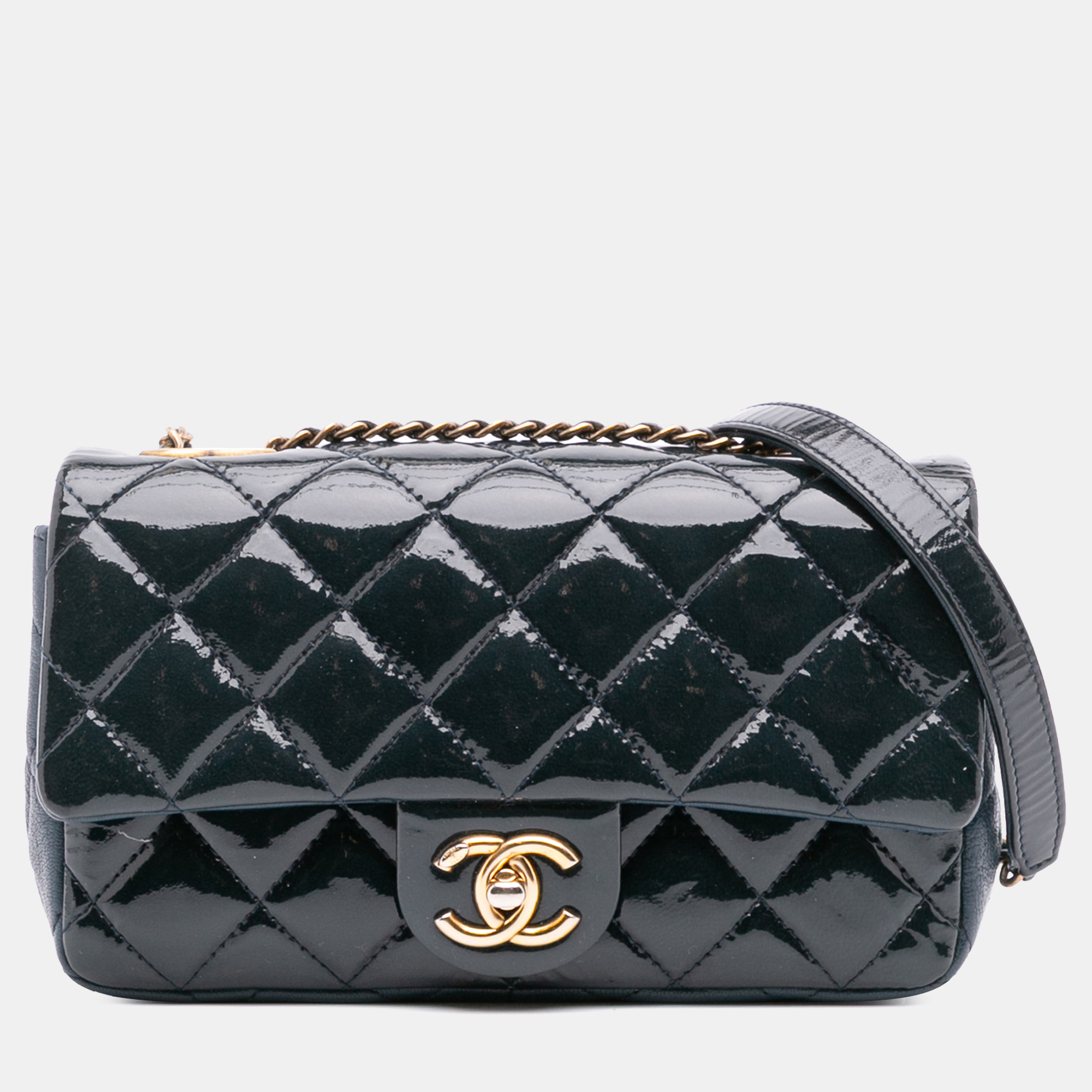 

Chanel Navy Blue Paris-Salzburg Small Patent and Goatskin CC Eyelet Flap Bag