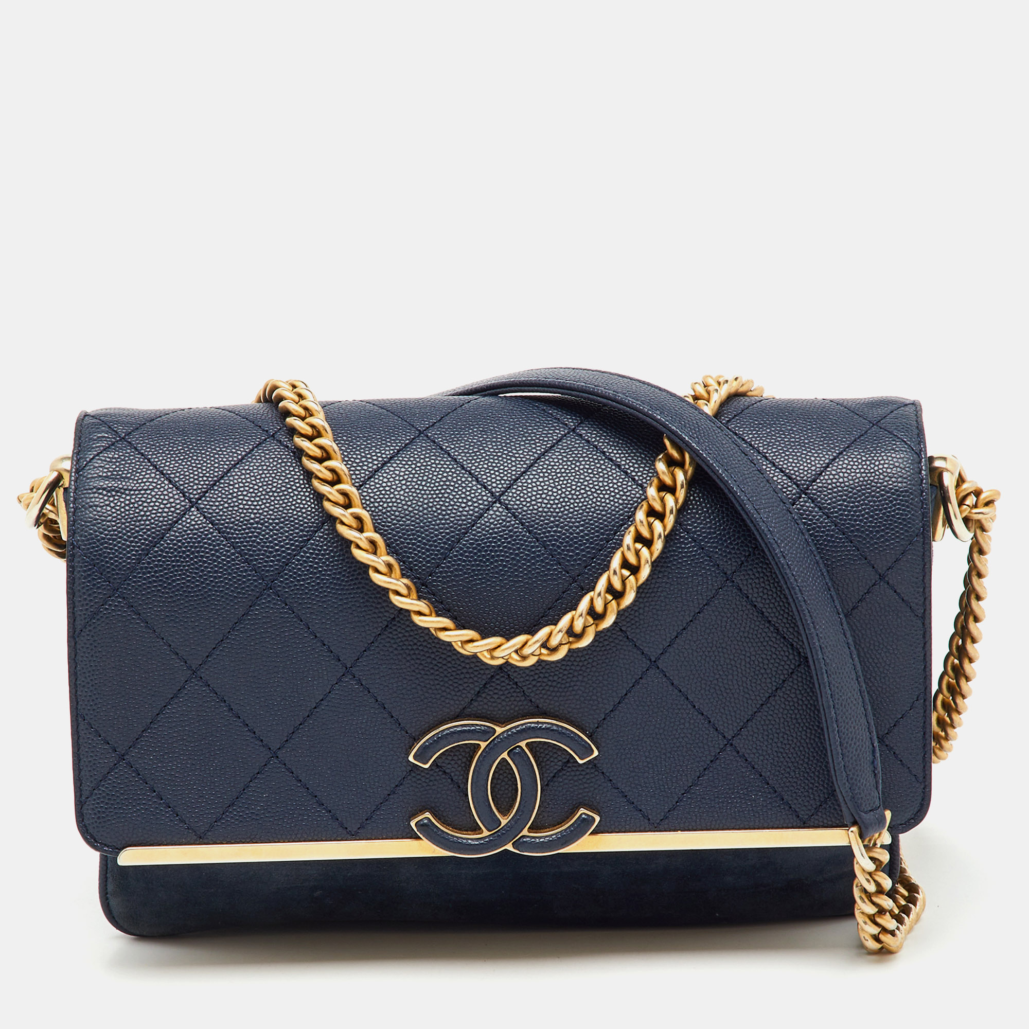 

Chanel Navy Blue Quilted Leather and Suede Lady Coco Flap Bag
