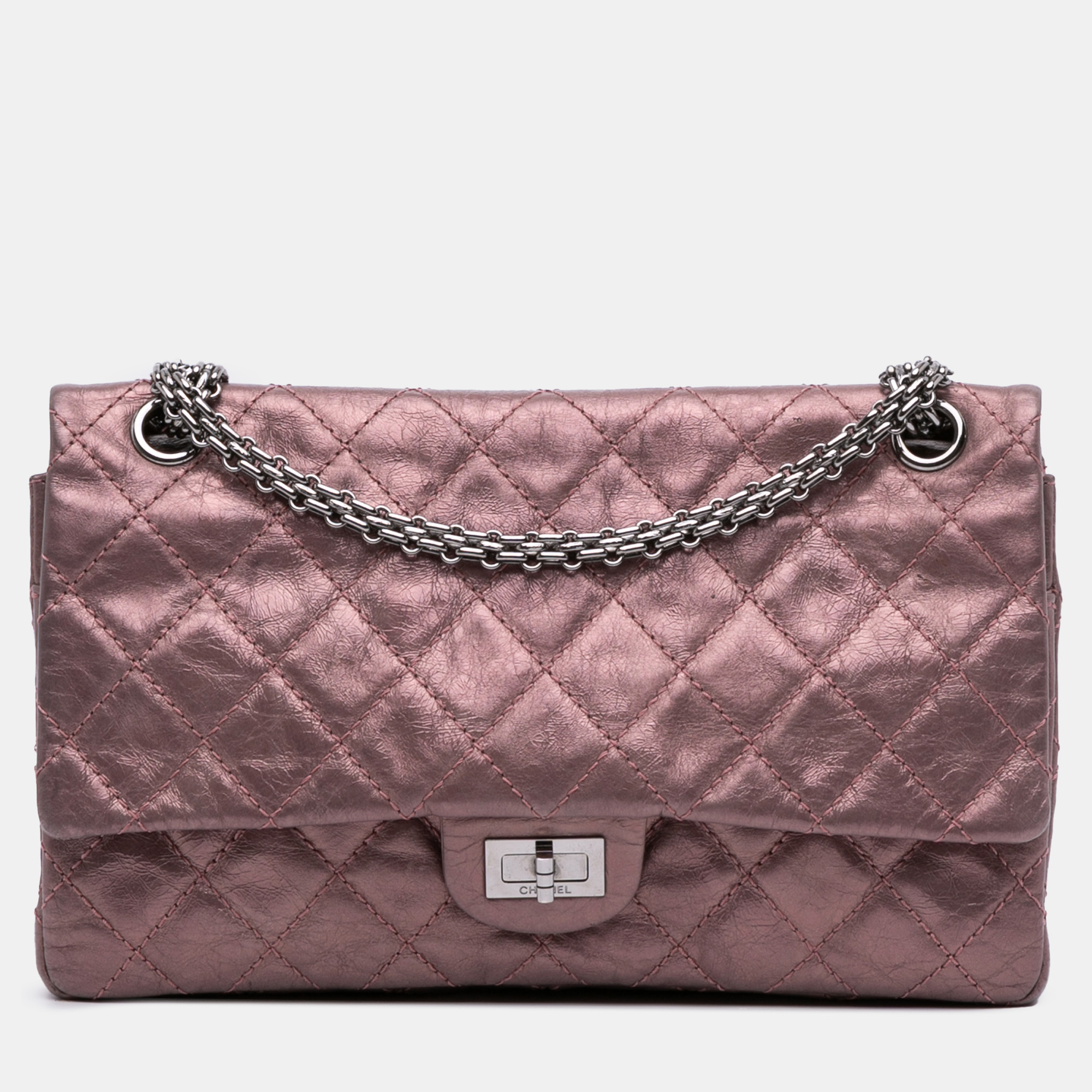 

Chanel Pink Reissue 2.55 Aged Metallic Calfskin Double Flap Bag 226