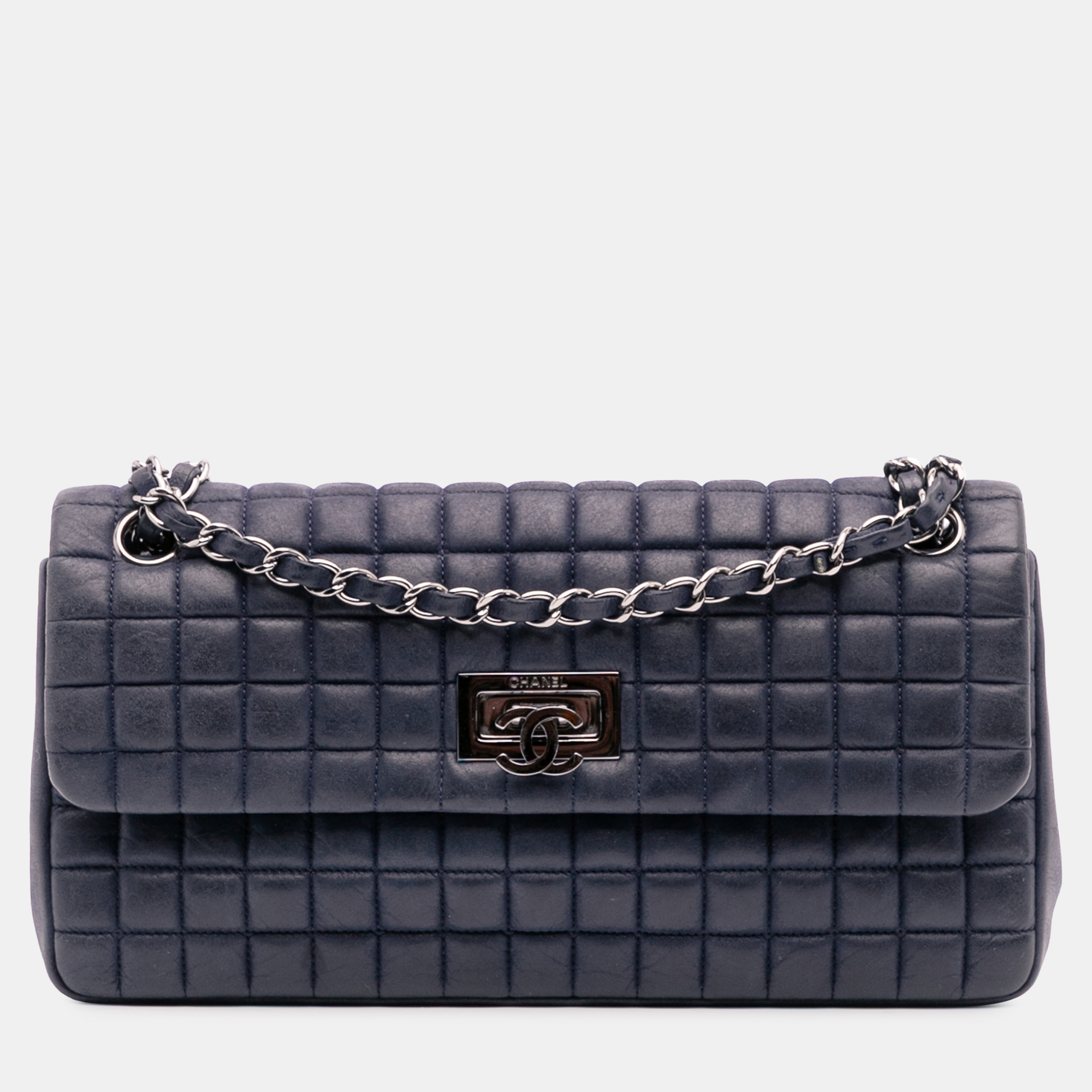 

Chanel Blue Chocolate Bar Iridescent Calfskin Bubble Flap