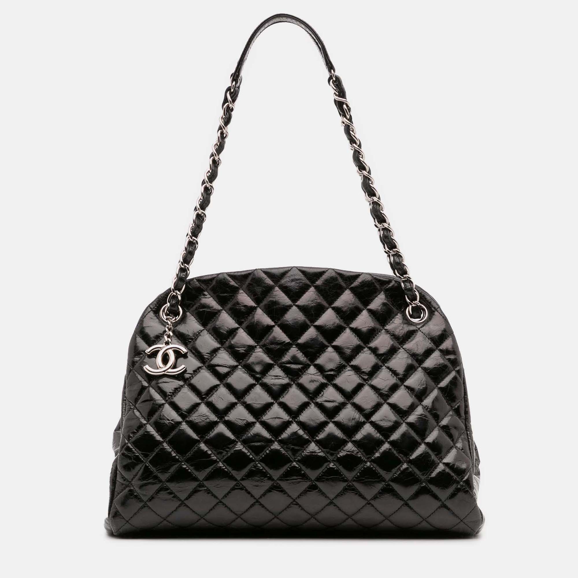 

Chanel Black Large Aged Calfskin Just Mademoiselle Bowling Bag