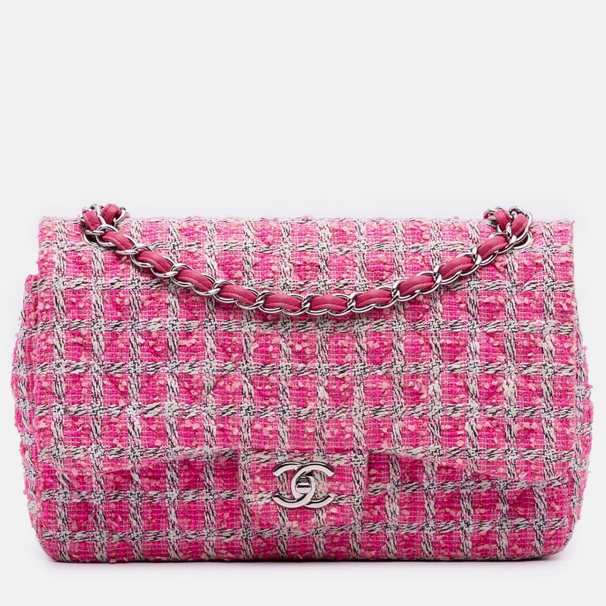 

Chanel Pink Jumbo Classic Tweed Double Flap