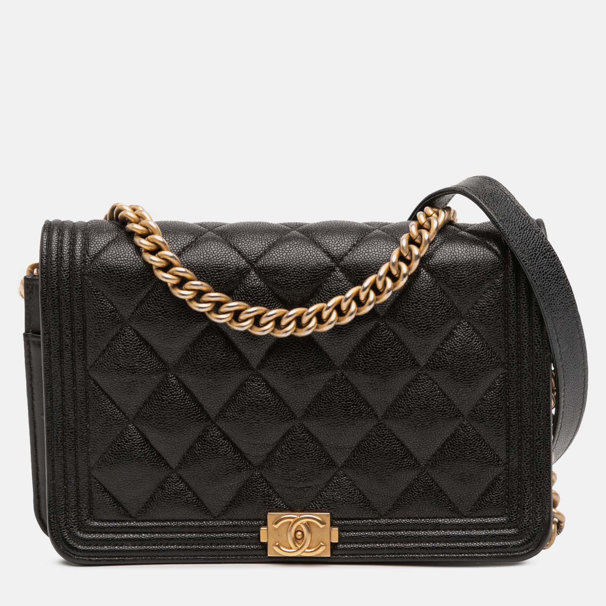 

Chanel Black Quilted Caviar Boy Wallet on Chain