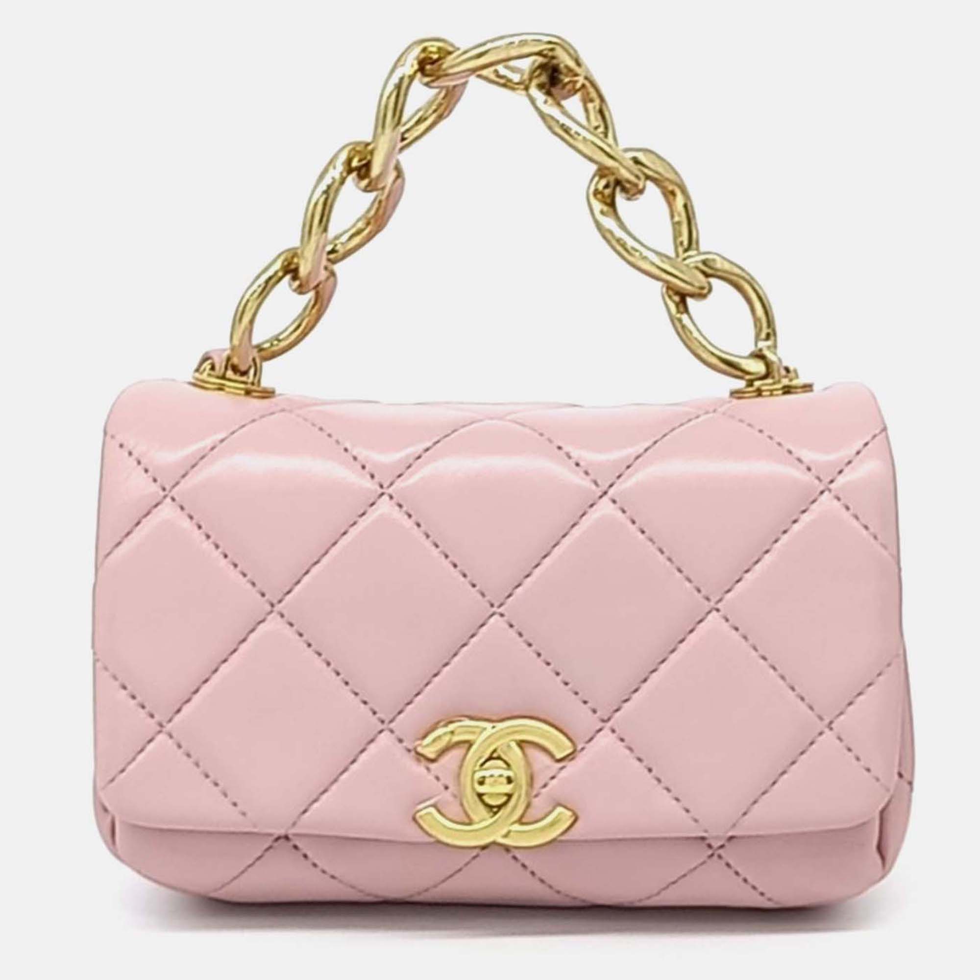 

Chanel Pink Leather Mini Flap Bag