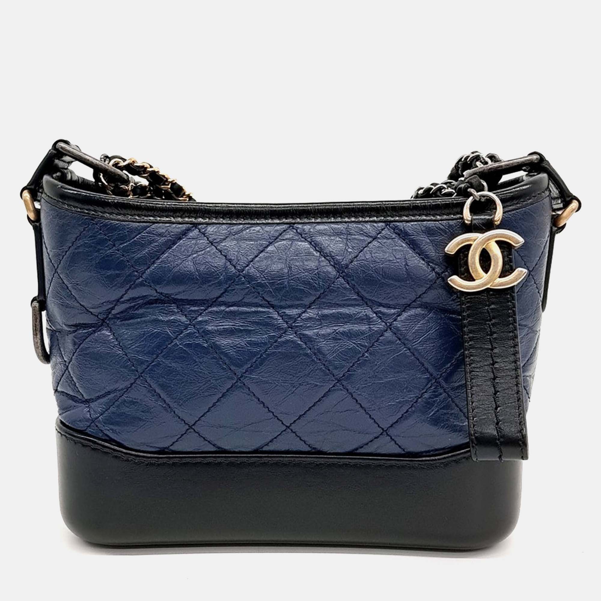 

Chanel Small Gabrielle Navy Blue Leather Hobo Bag