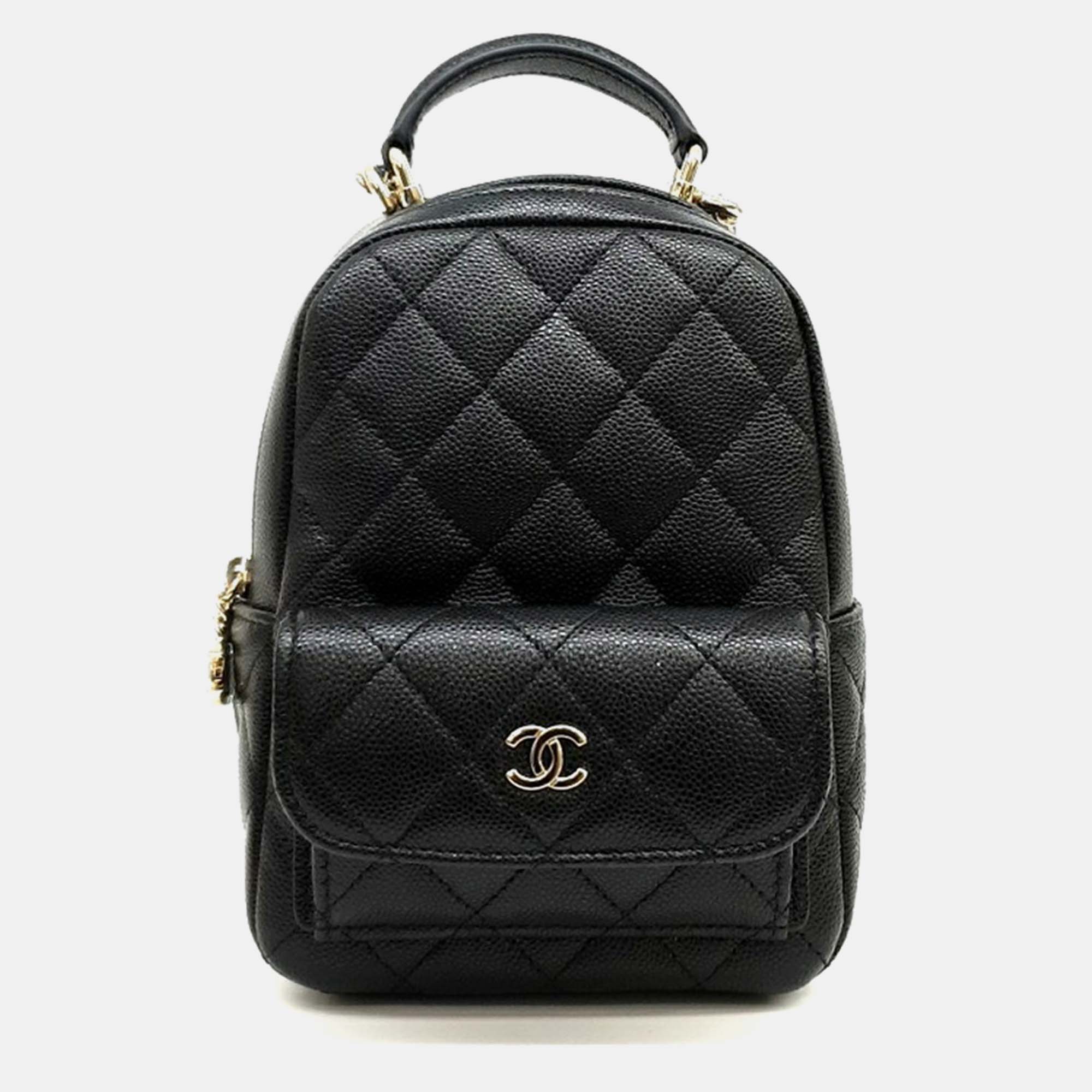 

Chanel Mini Black Caviar Leather Top Handle Backpack