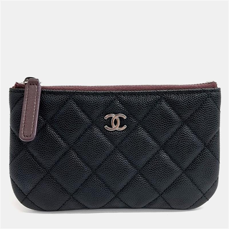 Pre-owned Chanel Black Leather Caviar Pouch