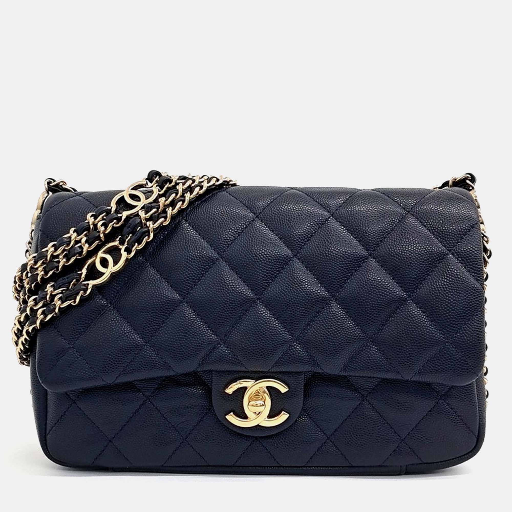 

Chanel Navy Blue Caviar Leather Chain Shoulder Bag