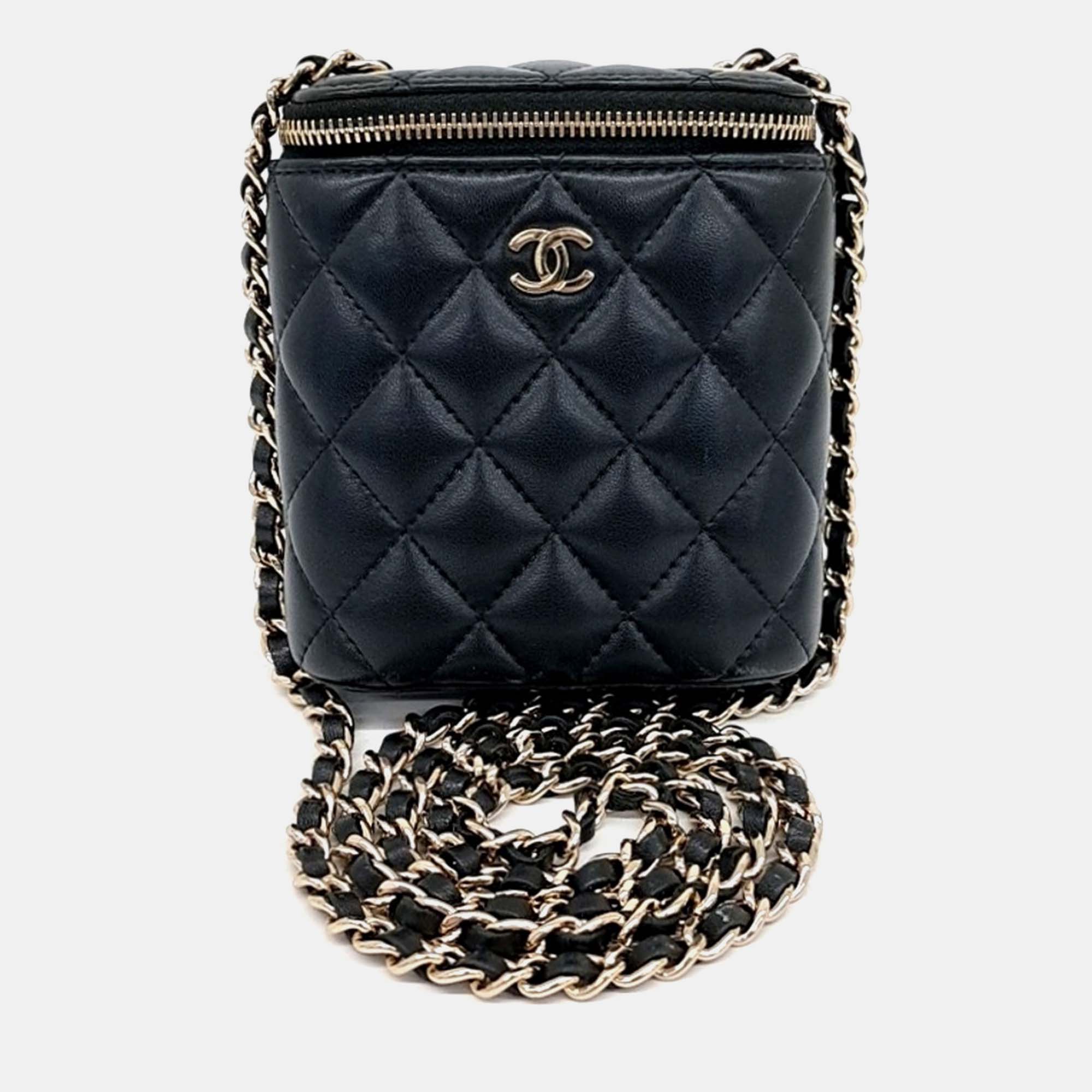 

Chanel Mini Black Leather Vanity Crossbody Bag