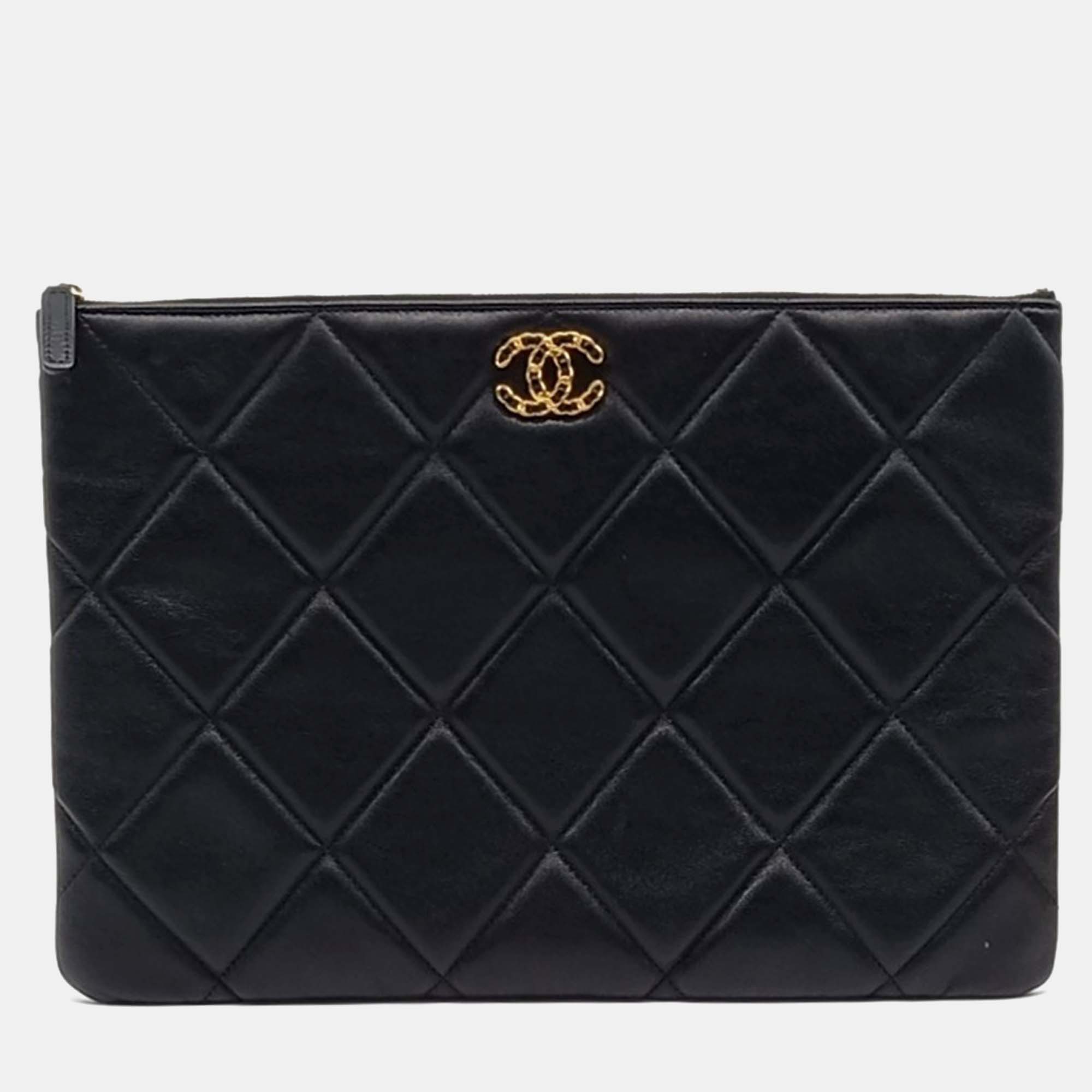

Chanel 19 Large Black Leather Clutch