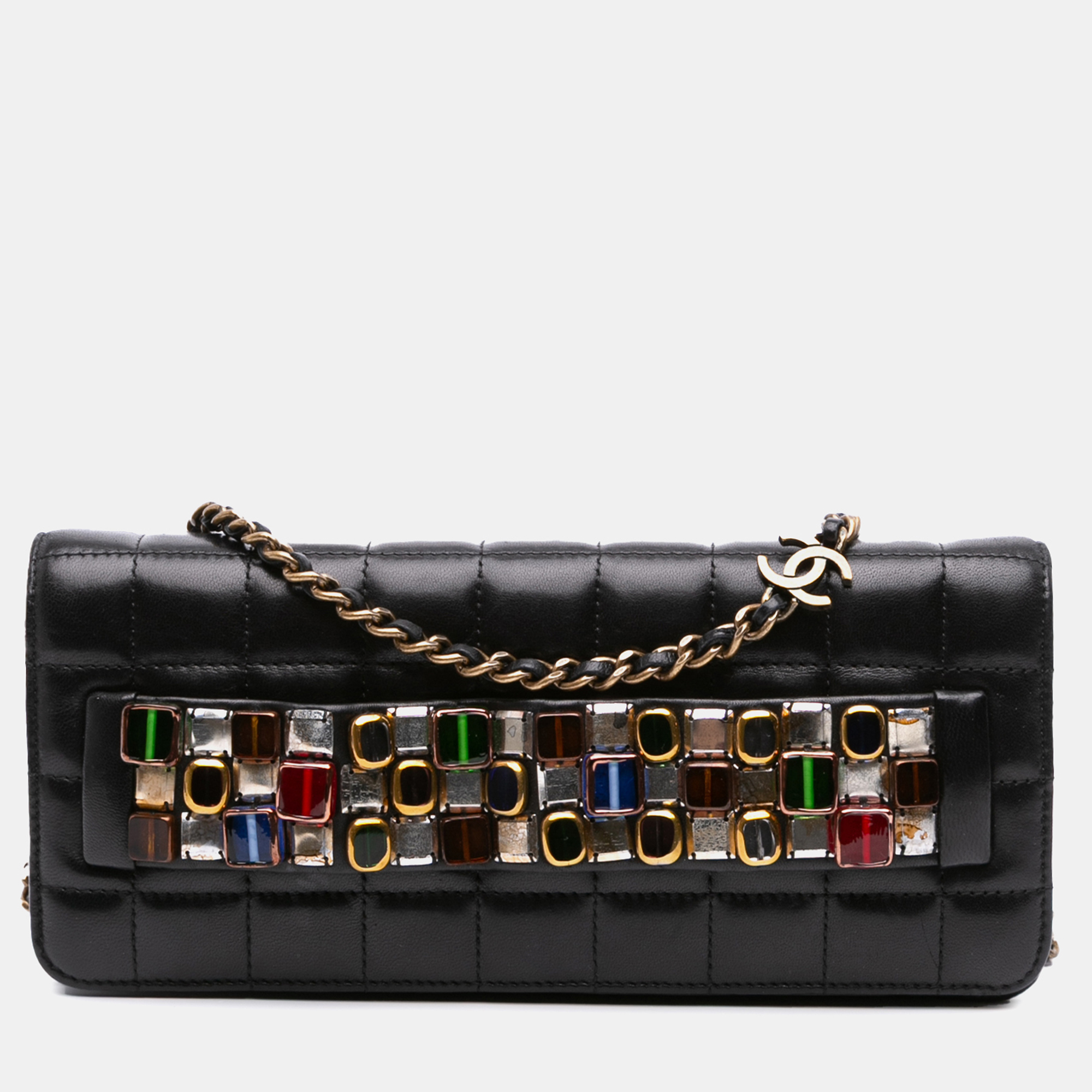 

Chanel Black Paris Byzance Lambskin Jeweled Evening Clutch with Chain
