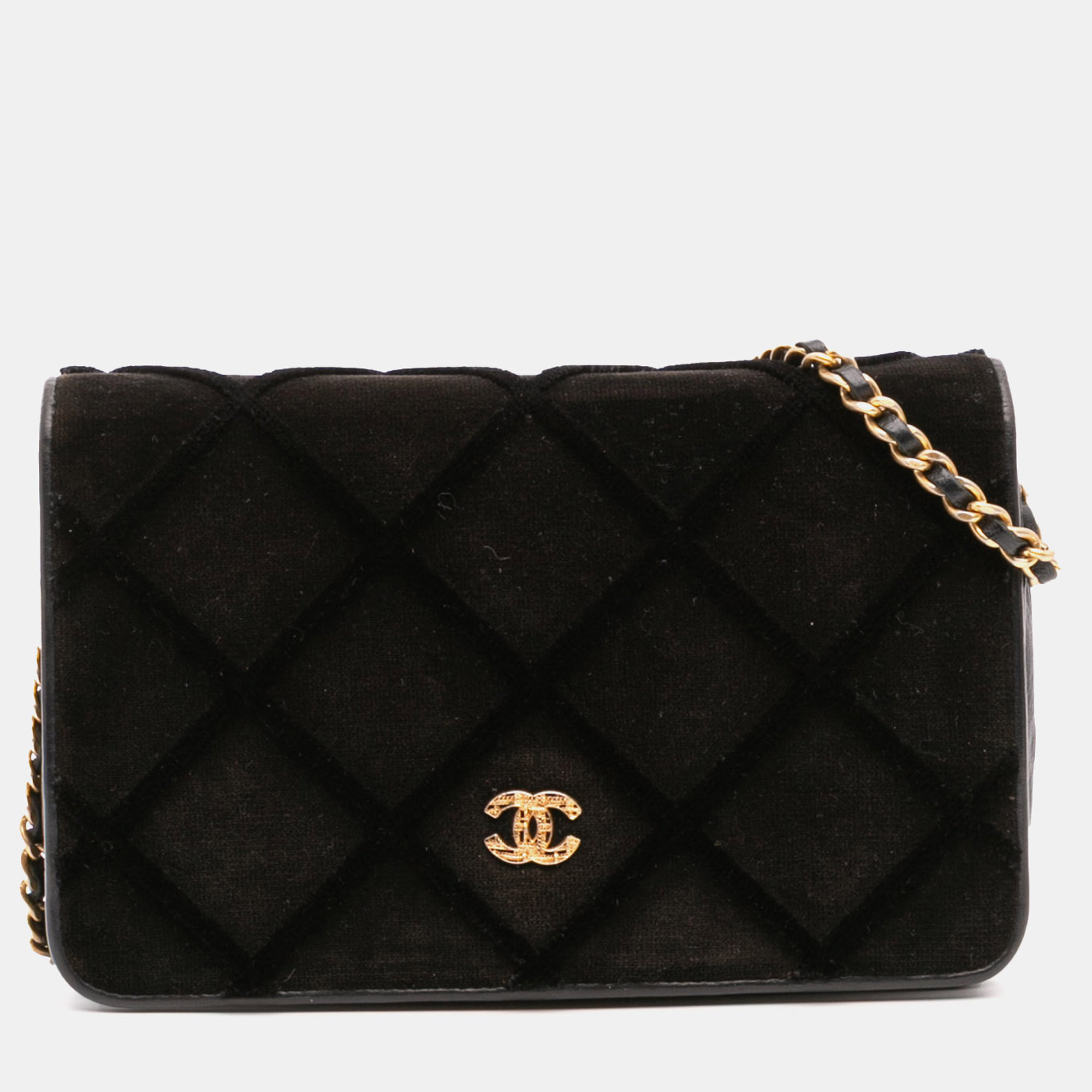 

Chanel Black CC Quilted Velvet Wallet on Chain