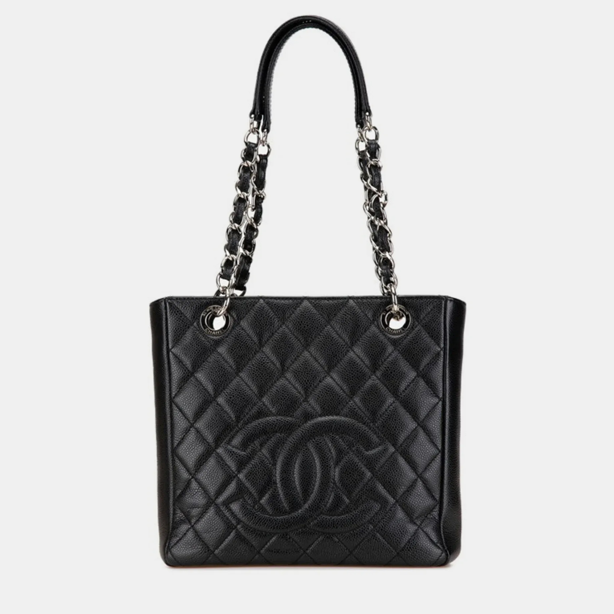 Pre-owned Chanel Matelasse Pst Tote Coco Mark Chain Bag Shoulder Black Caviar Skin
