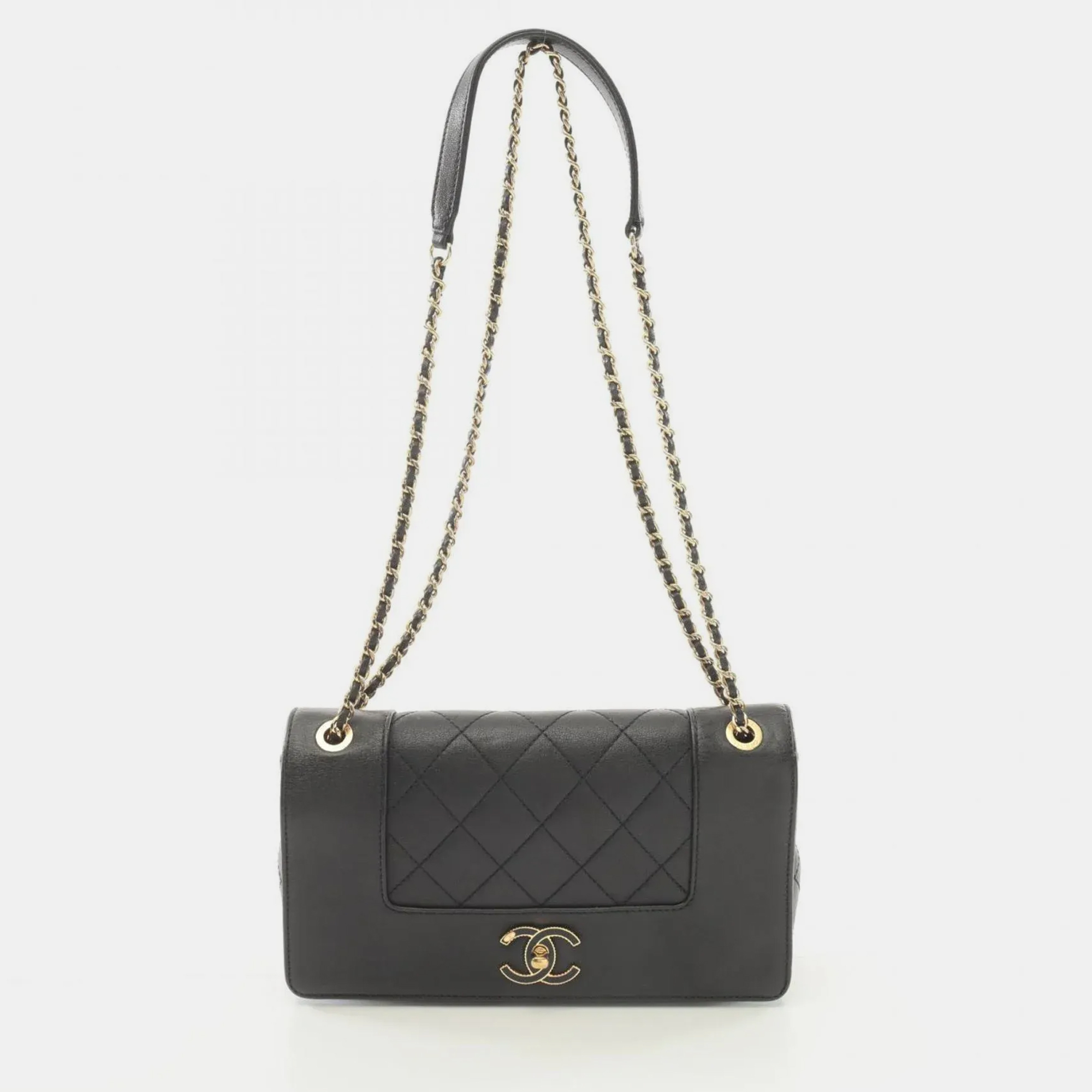 

Chanel Mademoiselle Matelasse Black Leather Shoulder Bag