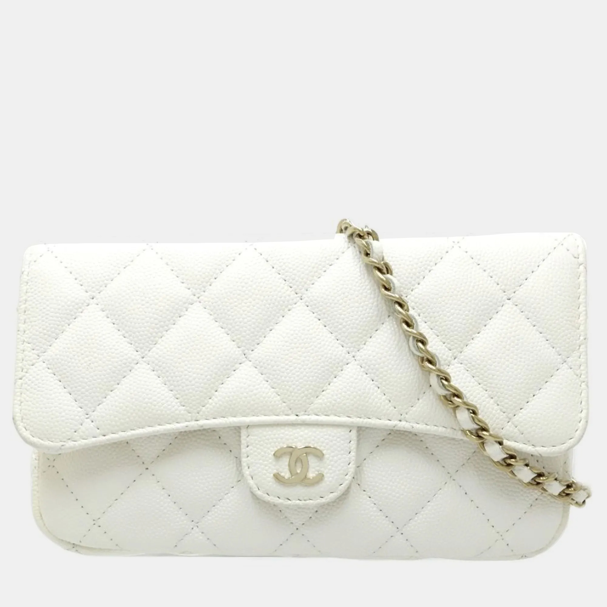 

Chanel Flap Phone Case White Caviar Leather Wallet On Chain