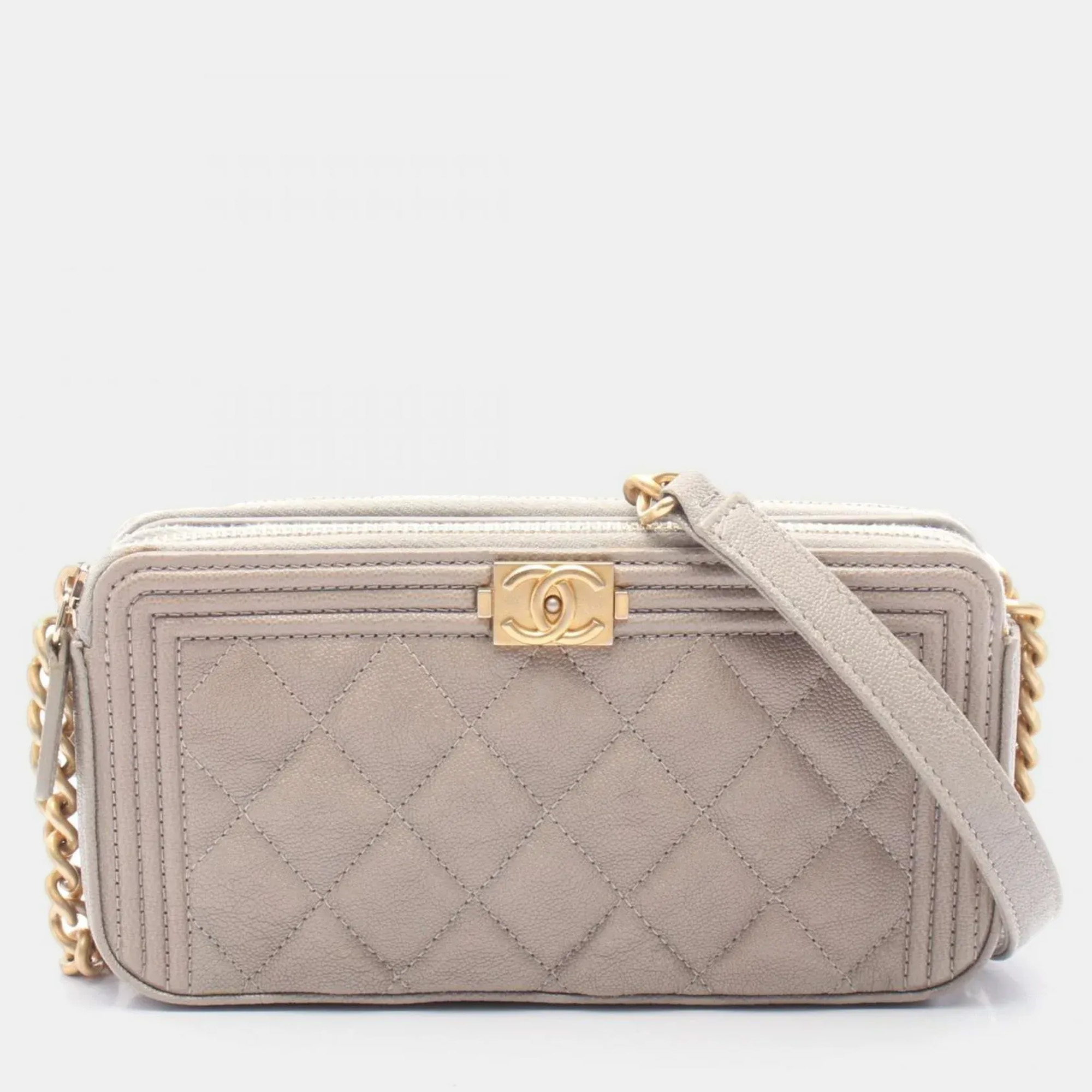 

Chanel Boy Beige Grained Calfskin Leather Shoulder Bag