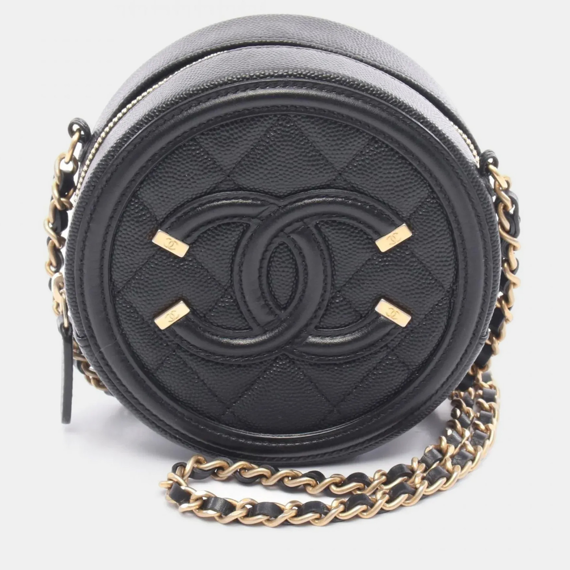 

Chanel CC Filigree Black Calfskin Leather Shoulder Bag