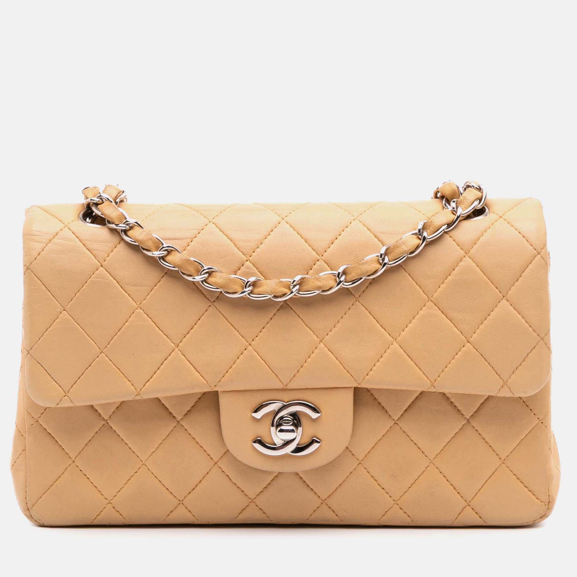 

Chanel Beige Small Classic Lambskin Double Flap