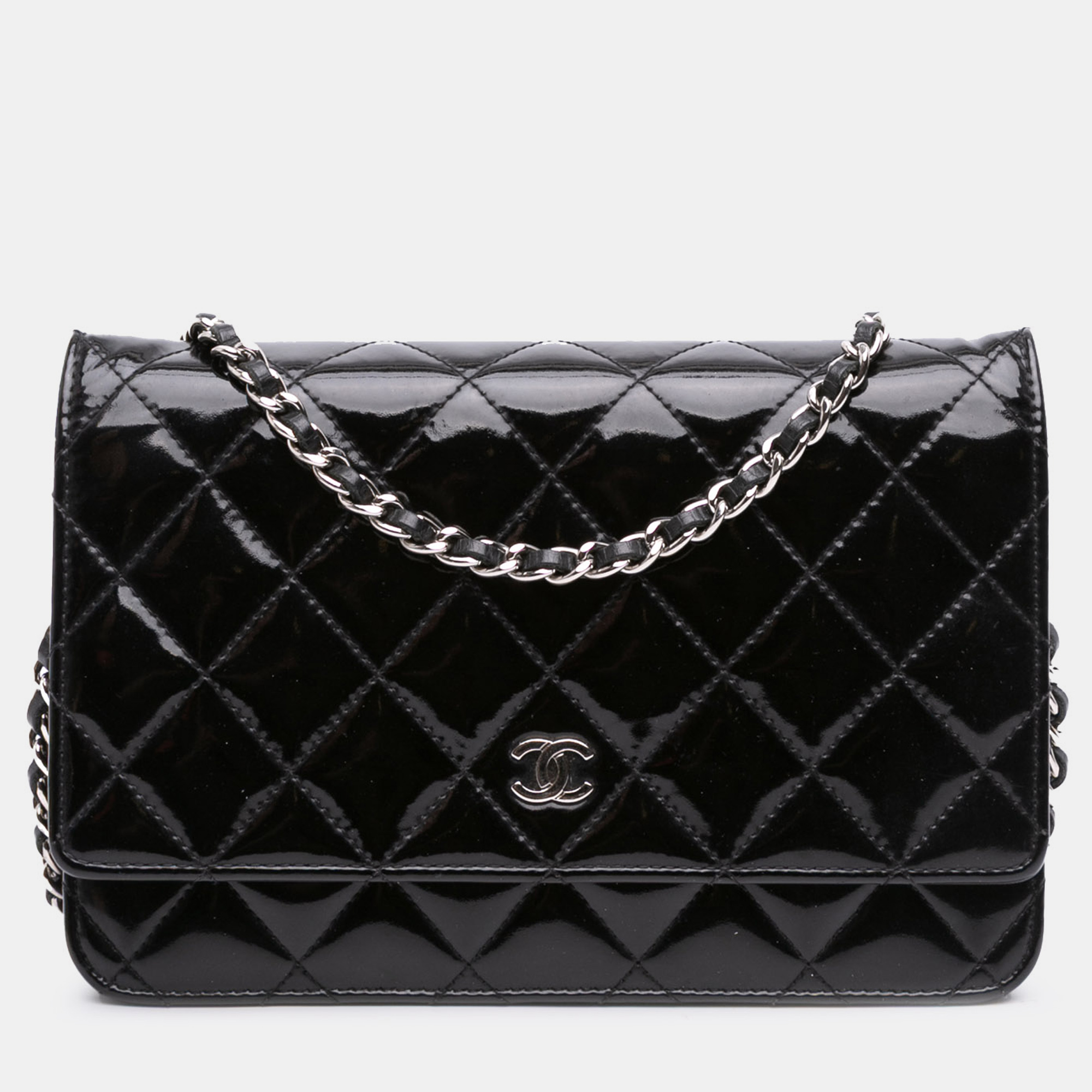 

Chanel Black CC Quilted Patent Wallet On Chain