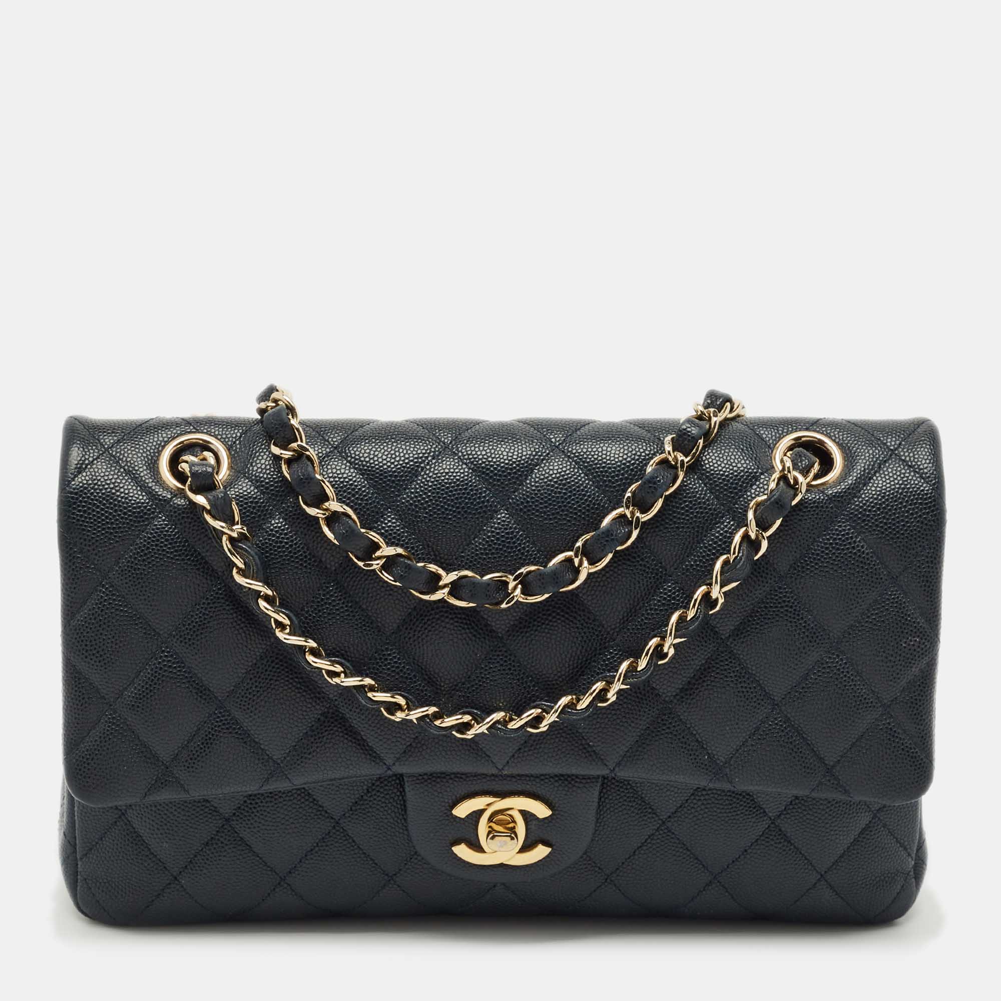 

Chanel Navy Blue Quilted Caviar Leather  Classic Double Flap Bag