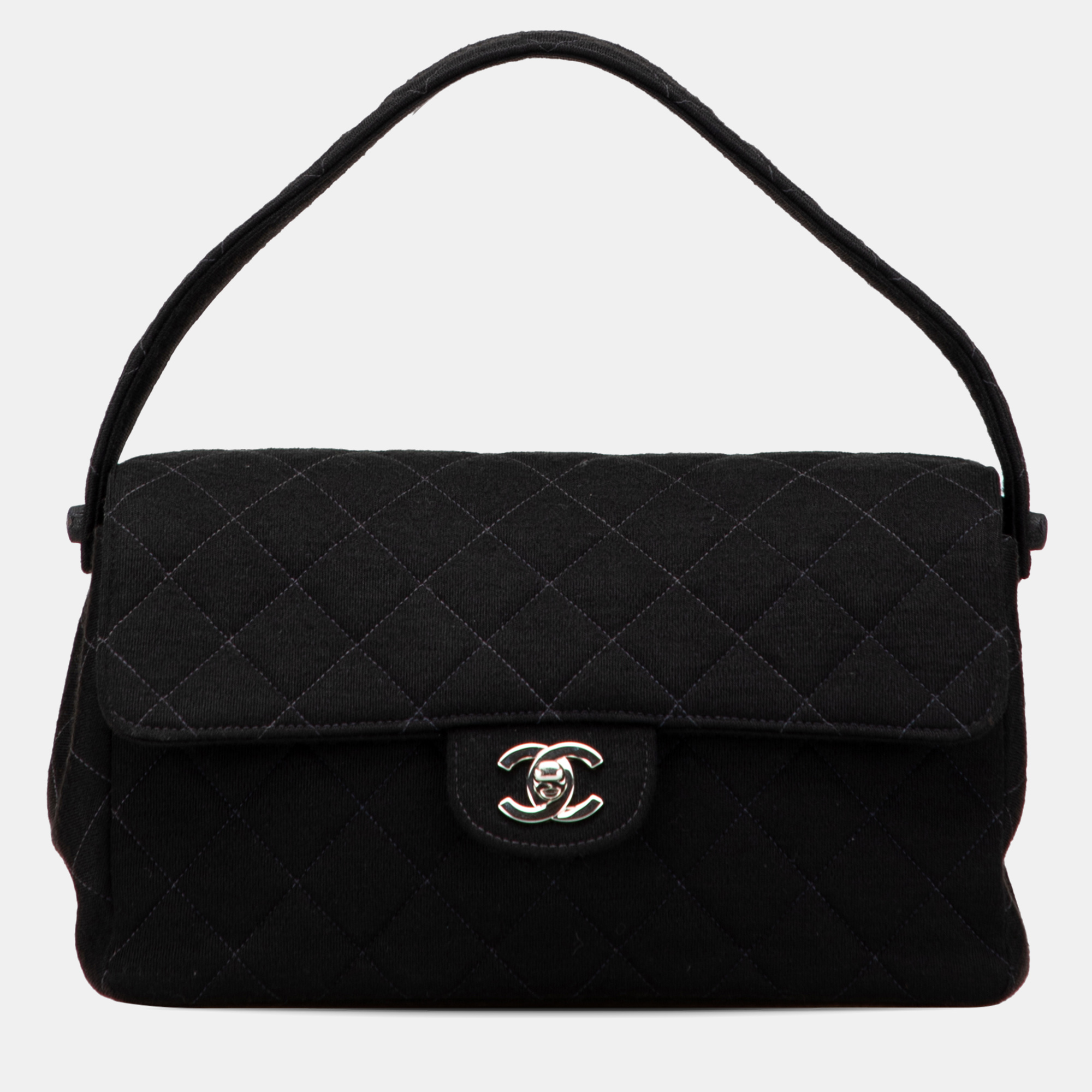 

Chanel Black Medium CC Quilted Jersey Double Sided Flap